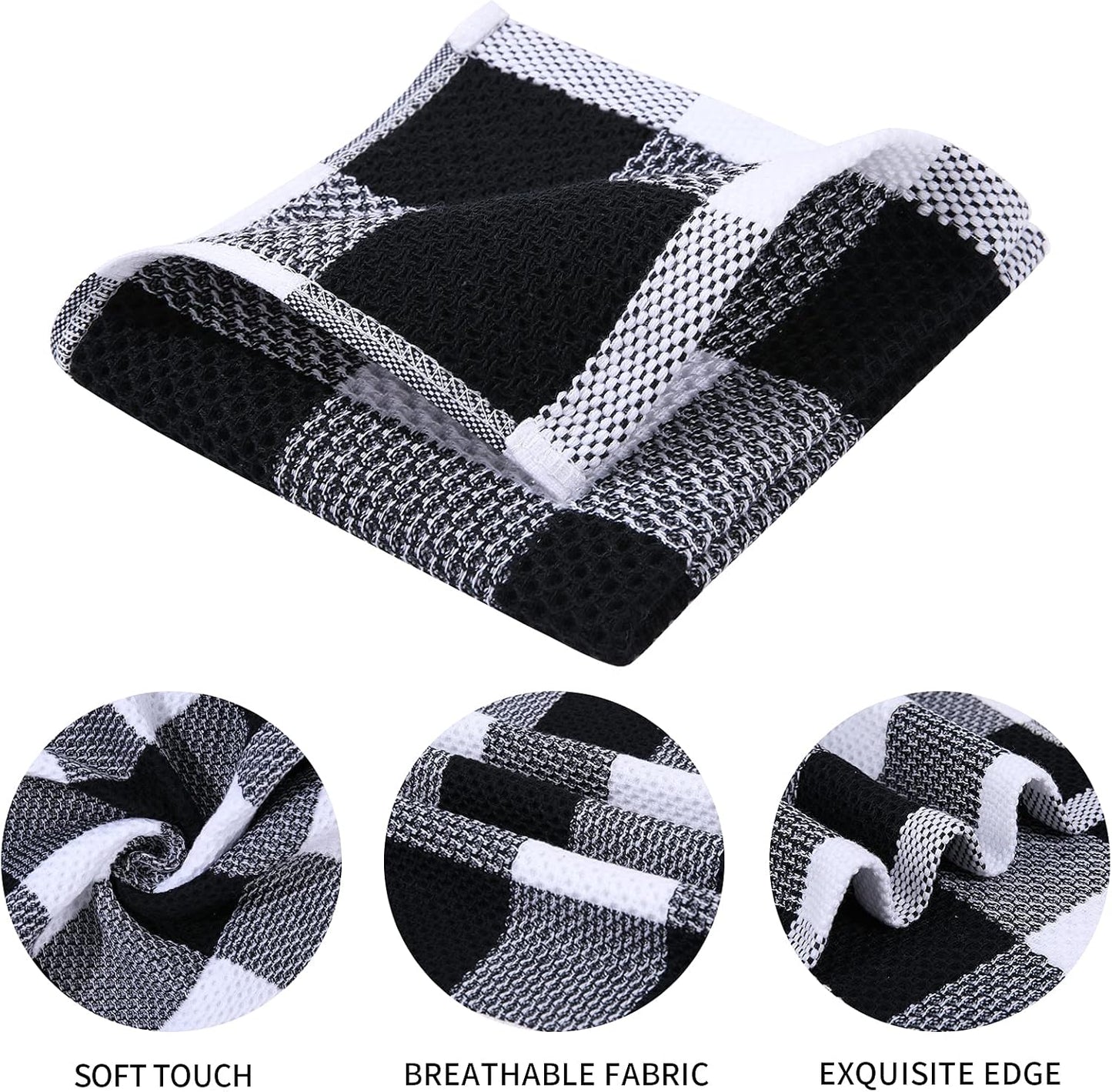 Mordimy Cotton Waffle Weave Dish Cloths, 12"x 12", 12 Pack, Black & White | Super Soft and Absorbent Quick Drying