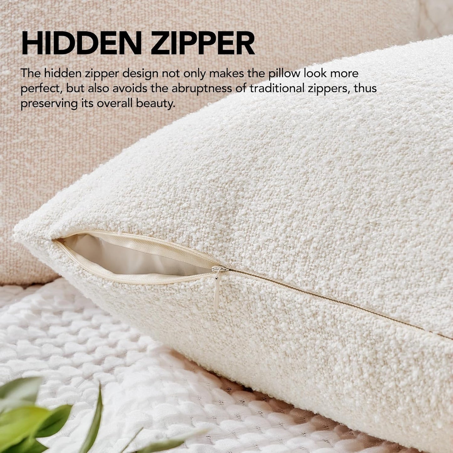 Deconovo Boucle Pillow Covers / Ivory White / 18 x 18 / Set of 2