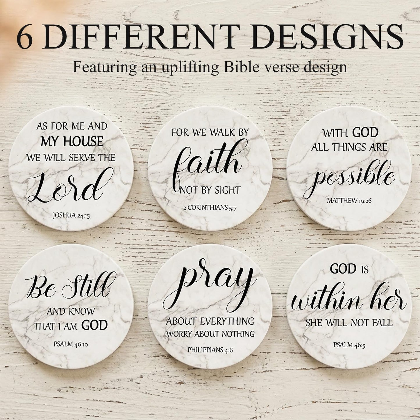 Holder Bible Verses Decorative Bar Table Cup Coasters / Christian Gift / Set of 6