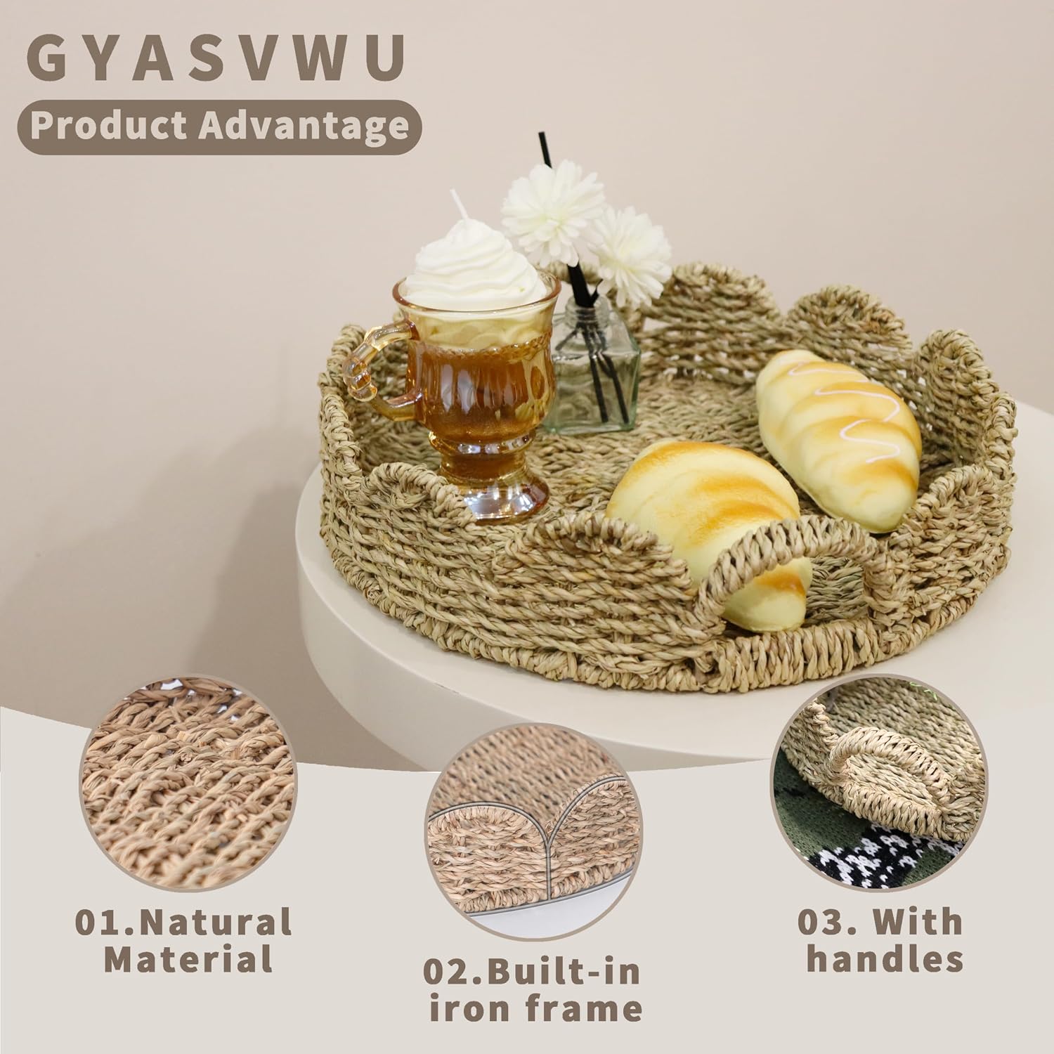 Scalloped Tray / Woven Tray for Ottoman / Seagrass