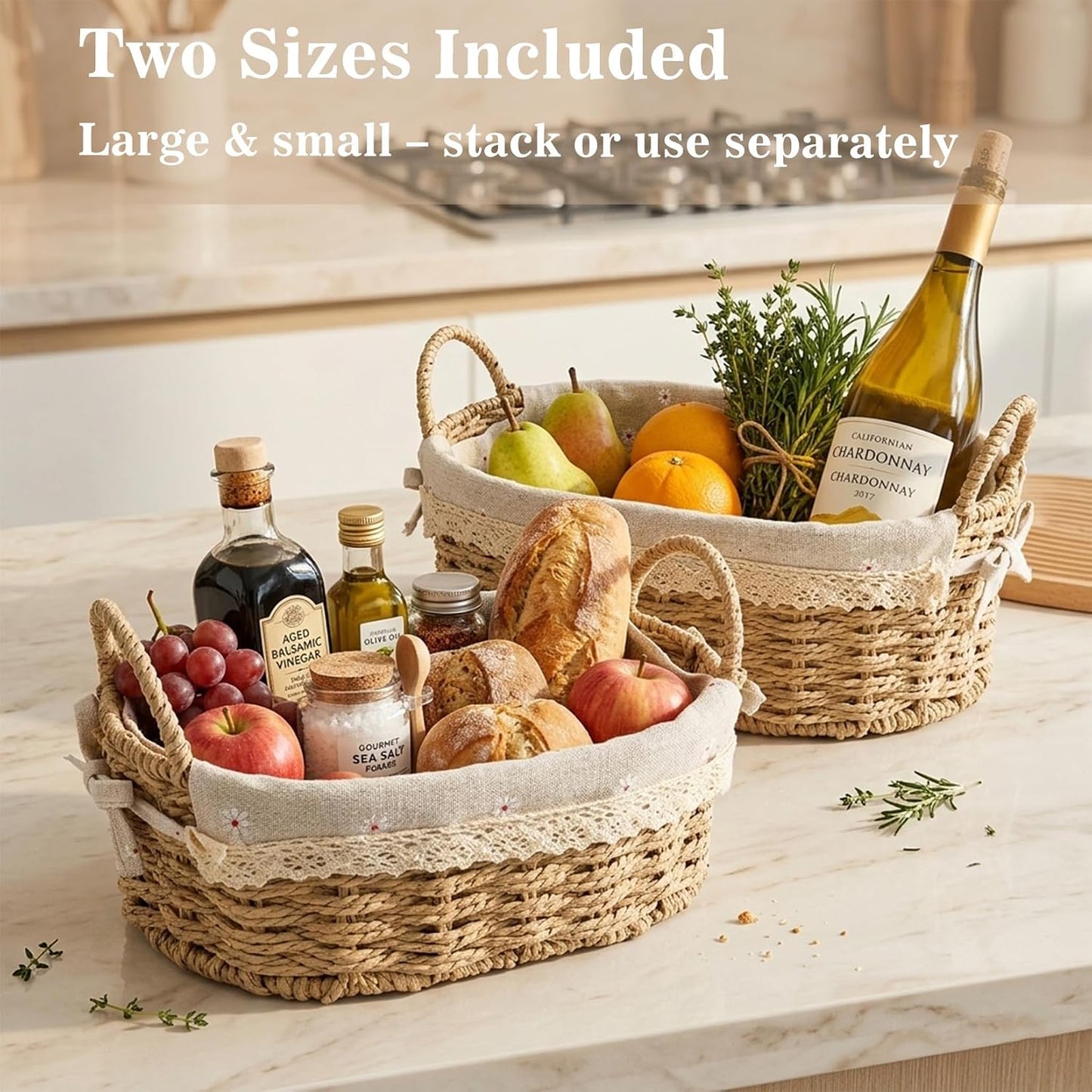 Wicker Basket / Small Woven Storage Baskets / Oval / Set of 2