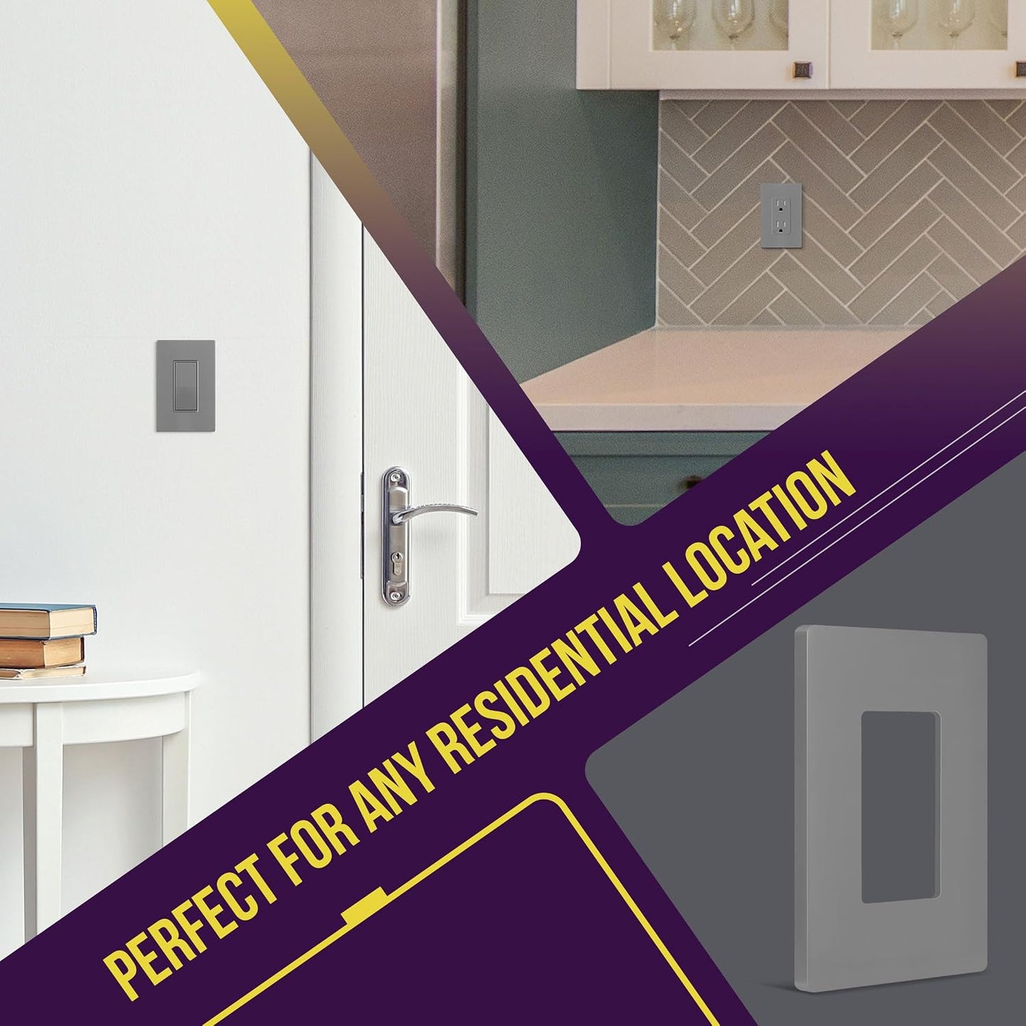 ENERLITES 1-Gang Gray Mid-Size Screwless Decorator Wall Plate, 10 Pack | Size 4.88" x 3.11", Plate cover Fits light