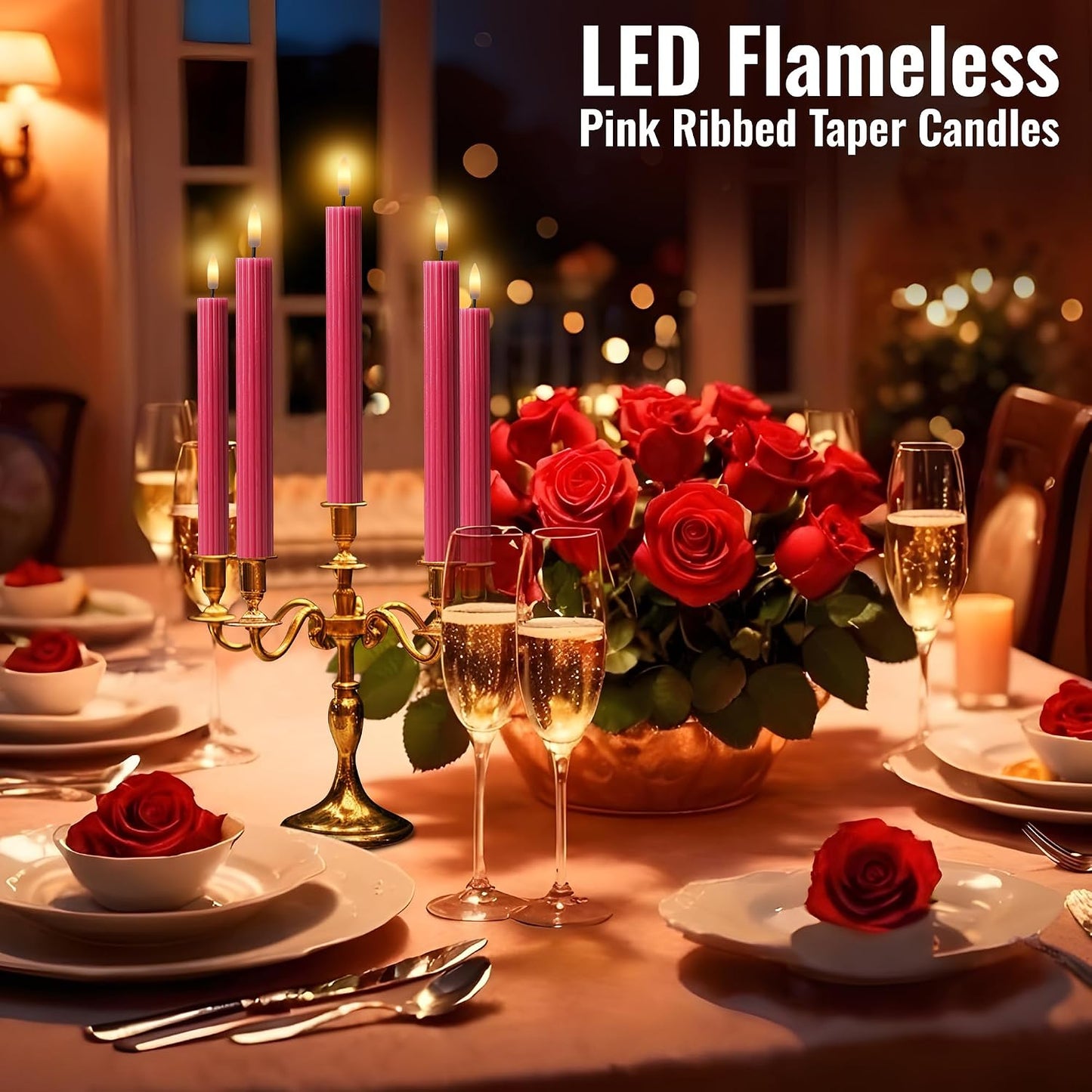 10" Fluted LED Pink Grooved Pillar Candles with 2 Remotes & 24h Timer Memory, On/Off Switch - Flameless Dimmable