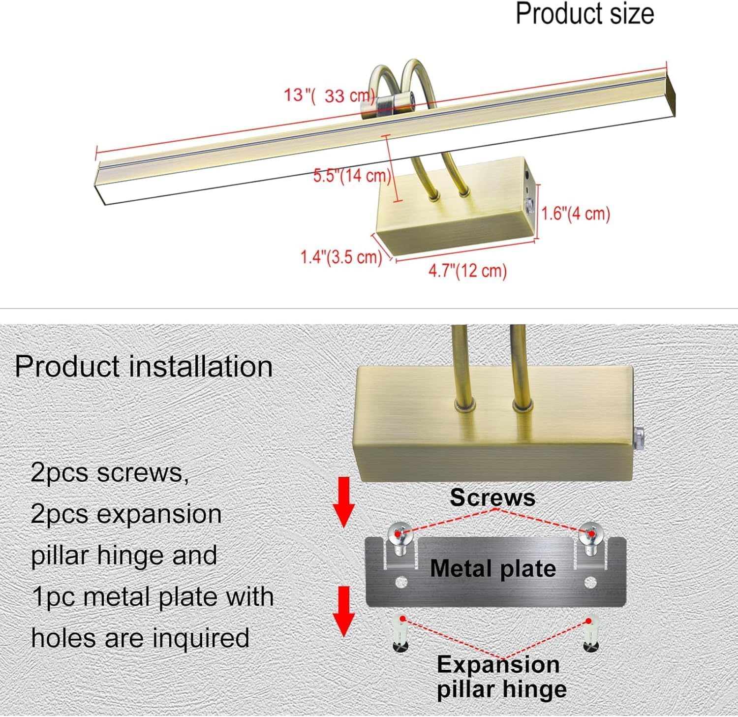 Rechargeable Picture Light with Remote, 13", Antique Brass | 5000mAh Battery Operated, 2 Colors Gallery Light, 280LM