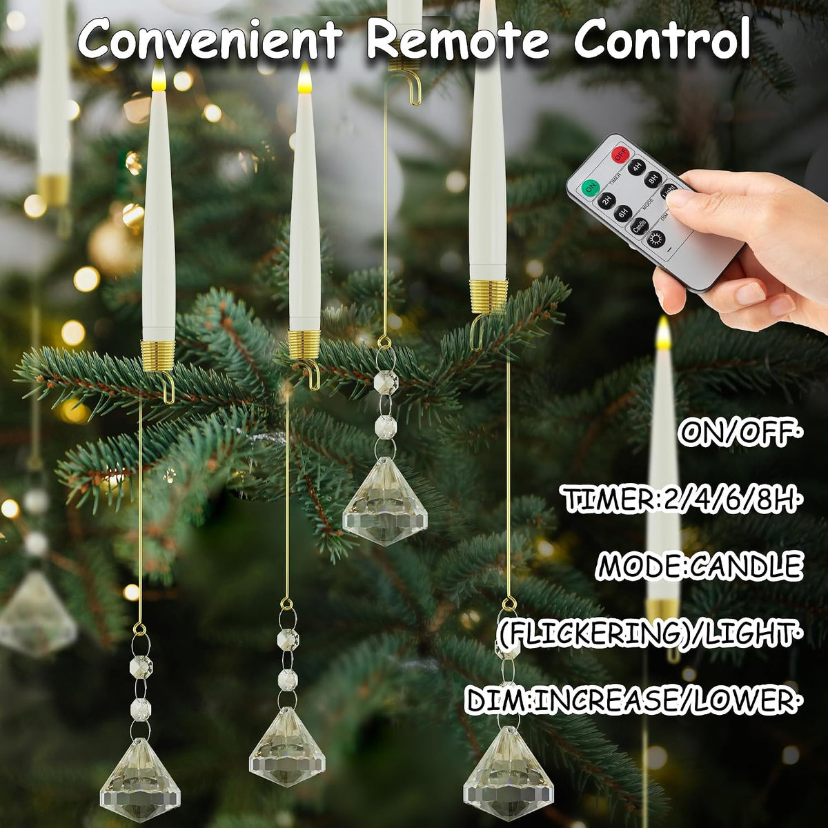 JOIONE Christmas Tree Candles, 10 Pack Crystal Diamond Tree Hanging Decor | Battery Operated, Remote Control, Crystal
