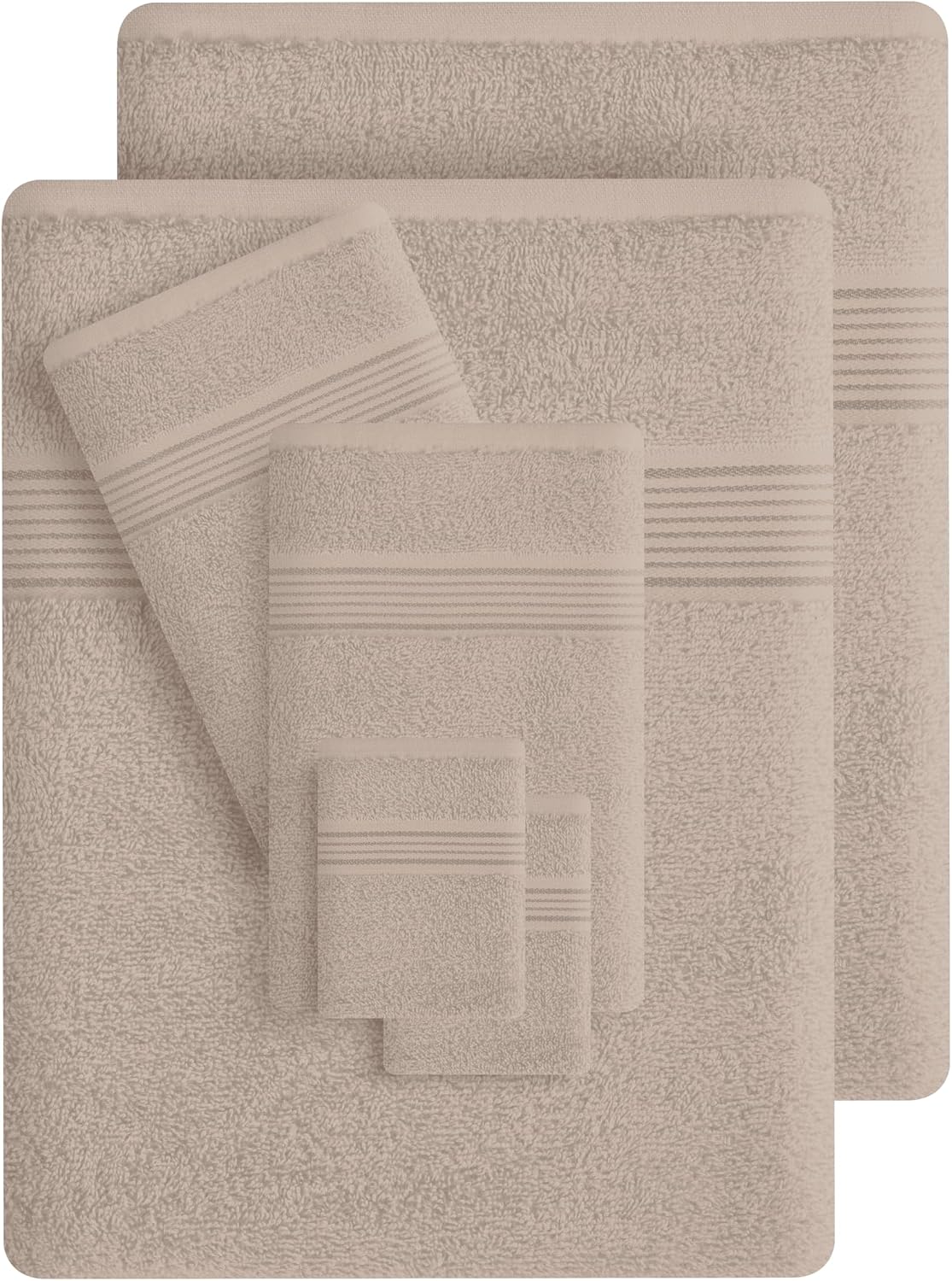 100% Cotton Towel Set, Contains 6 Soft Bath Towel, 6 Hand Towels, 12 Wash Cloths - Compact Absorbent Lightweight &