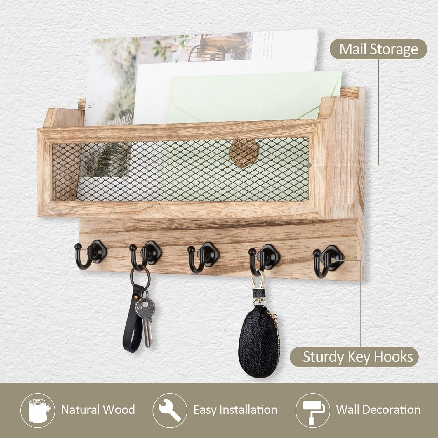 Wooden Wall Key Organizer / Wood / 11 Inch