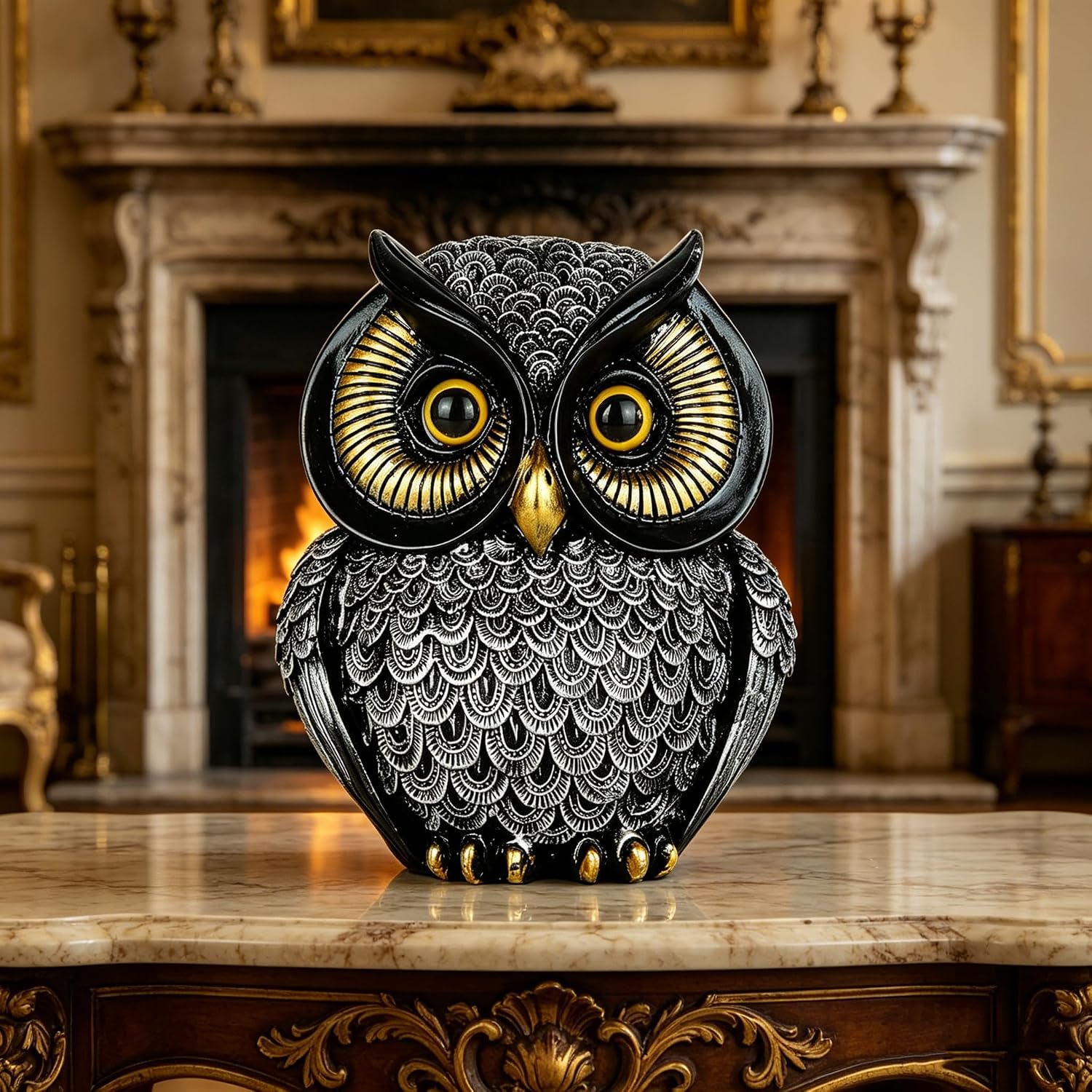 Small Figurines / Owl Statue Home Decor / Sliver