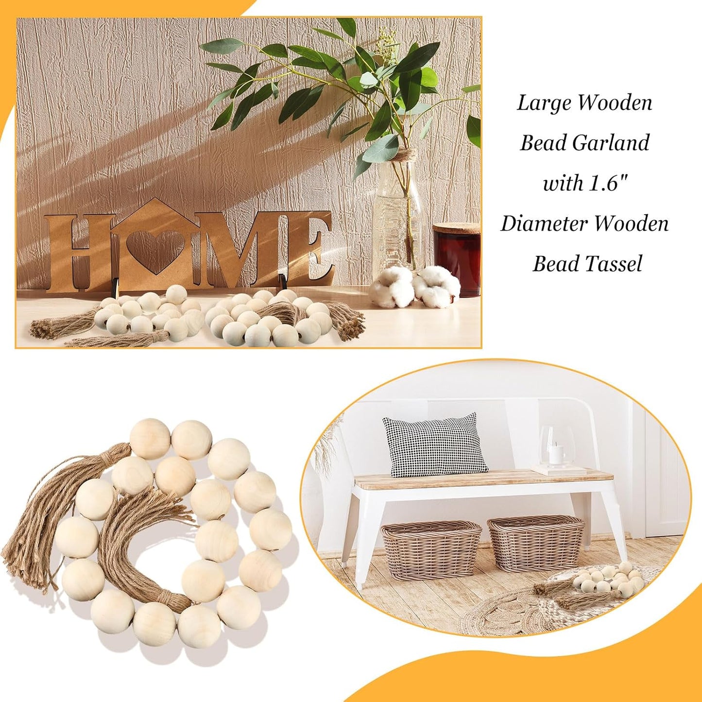 Large Wood Bead Garland / White / Set of 2