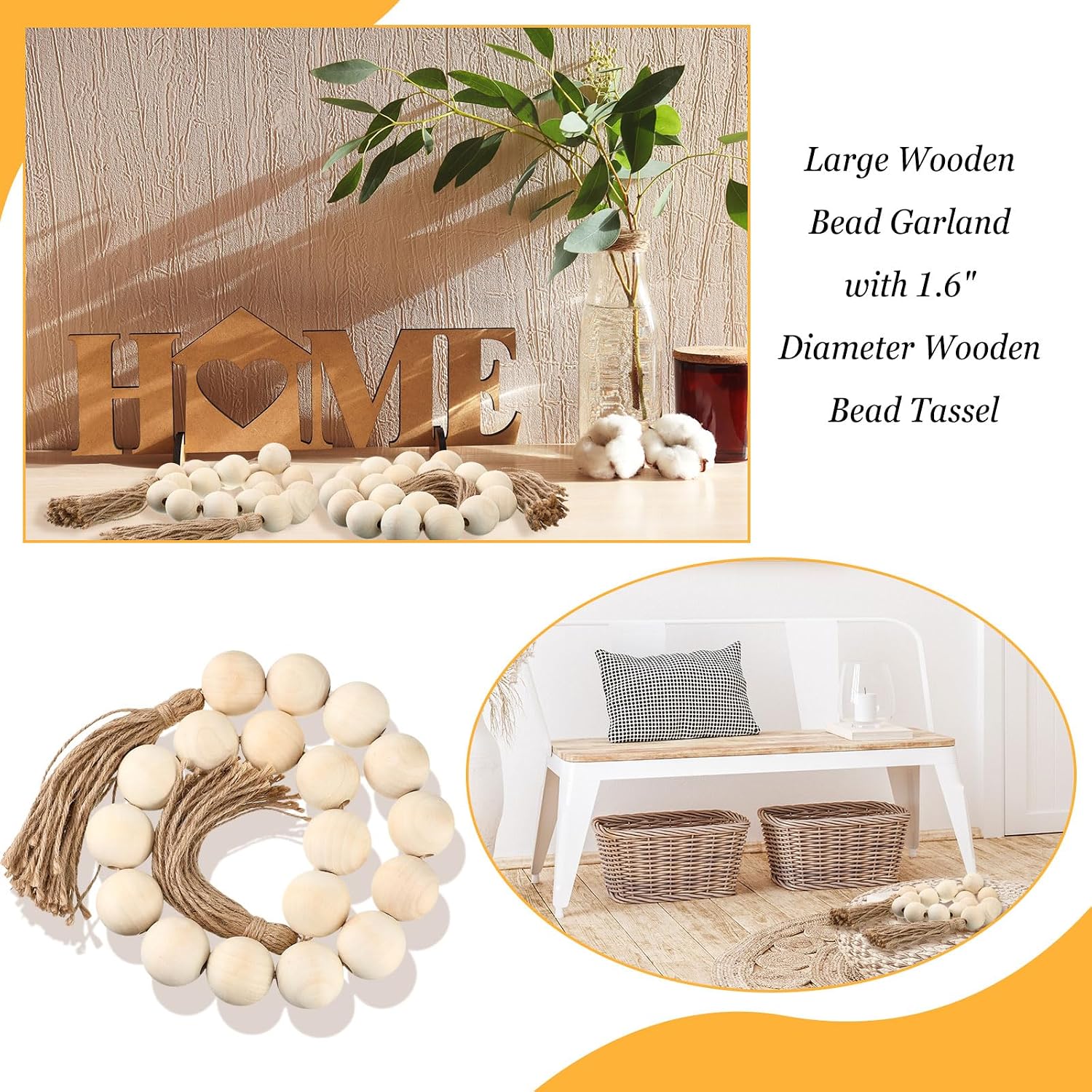 Large Wood Bead Garland / White / Set of 2