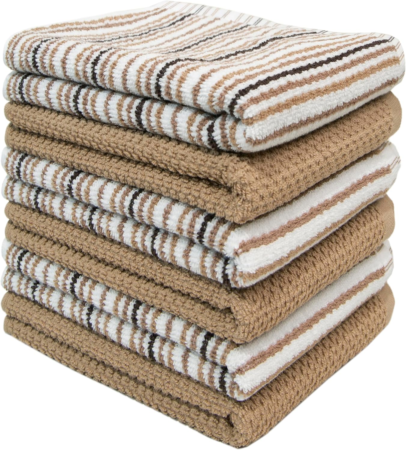 Bumble Kitchen Towels 6 Pack 100% Cotton 16"x26" - Tan | 430 GSM Soft Kitchen Hand Towels with Hanging Loop, Highly