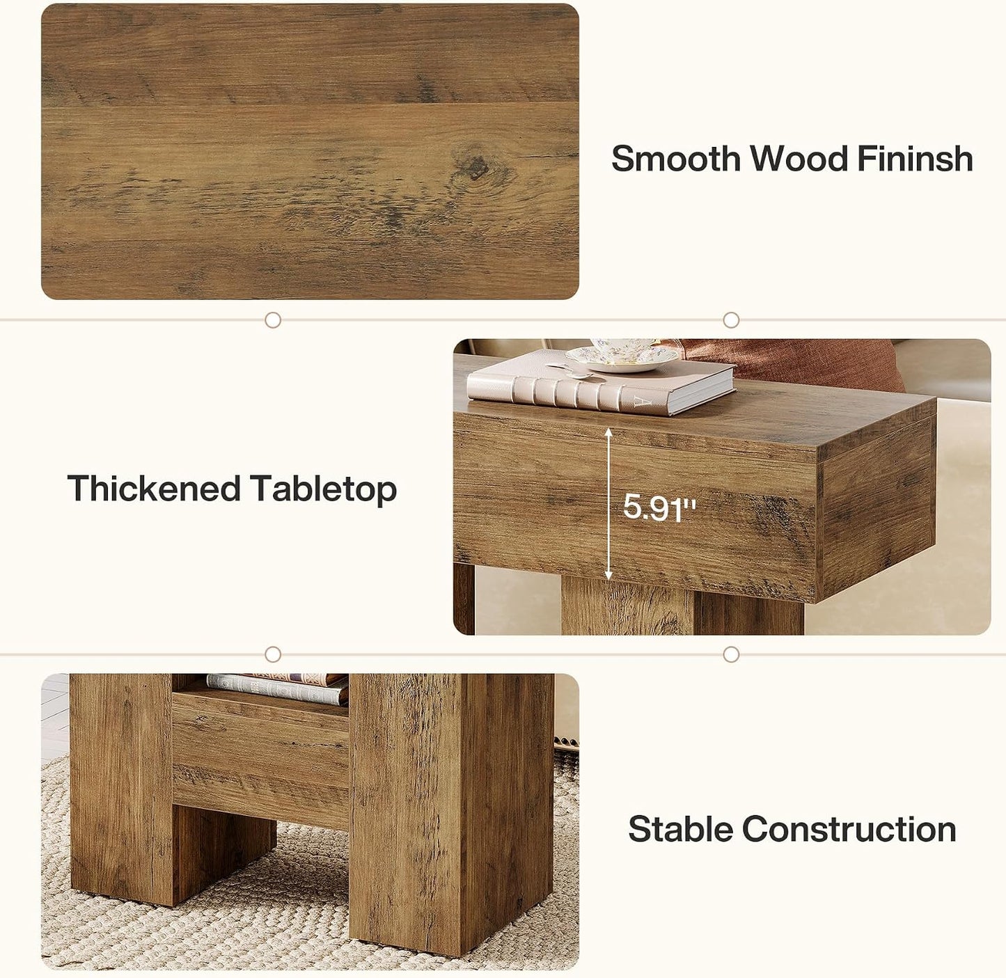 Rustic Wooden Sofa Side / Rustic Brown