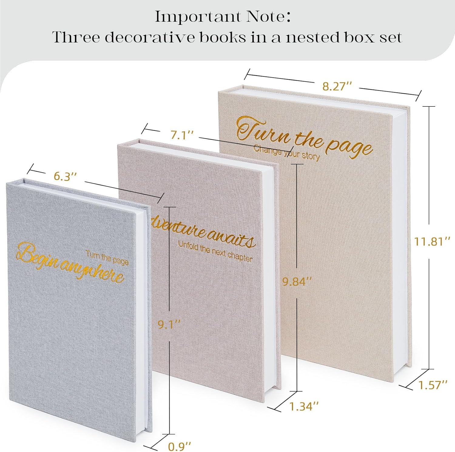Linen Faux Books / Beige-lotus Pink-blue Gray / Set of 3