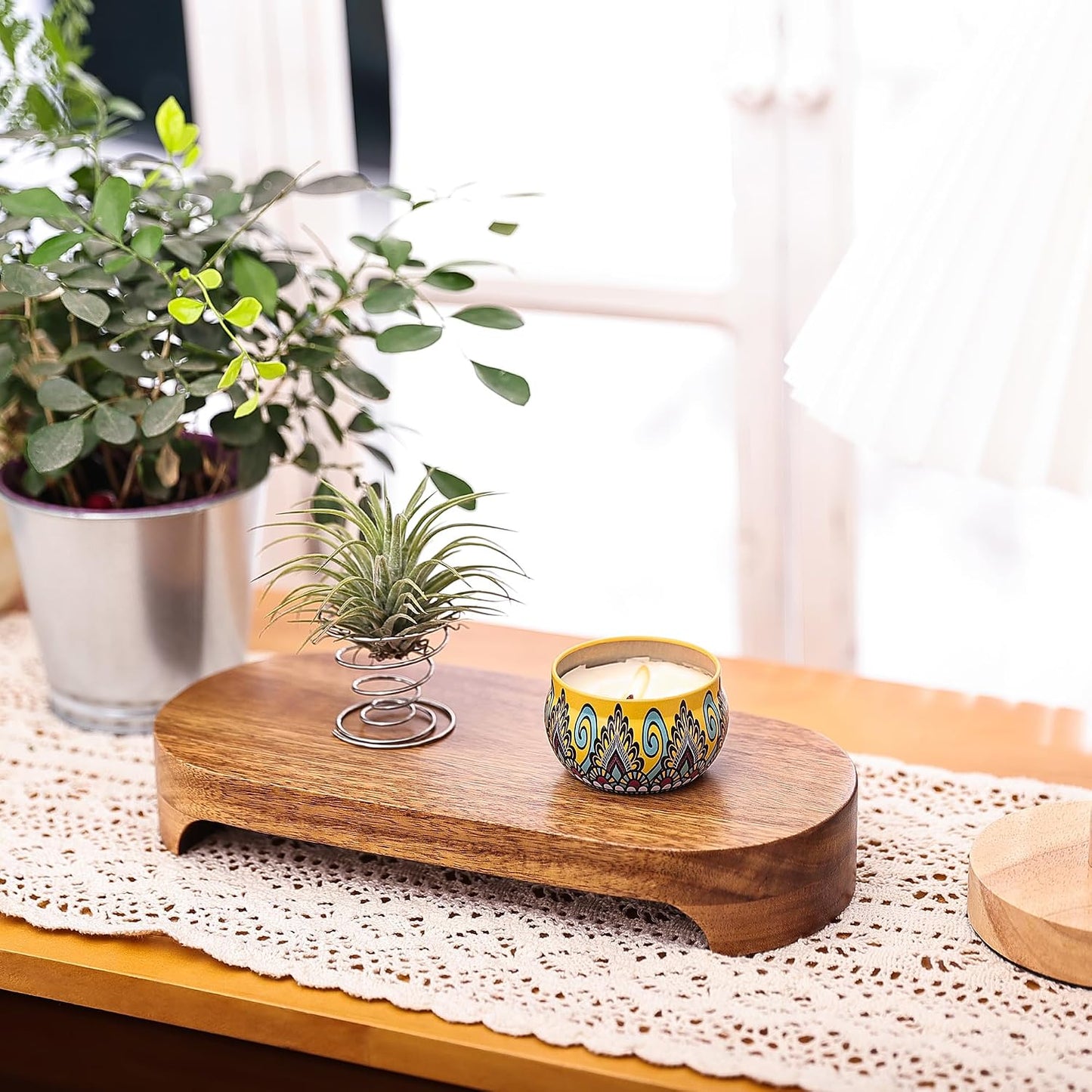 Pedestal Stand / Bathroom Counter Decorative Tray / Nature Acacia
