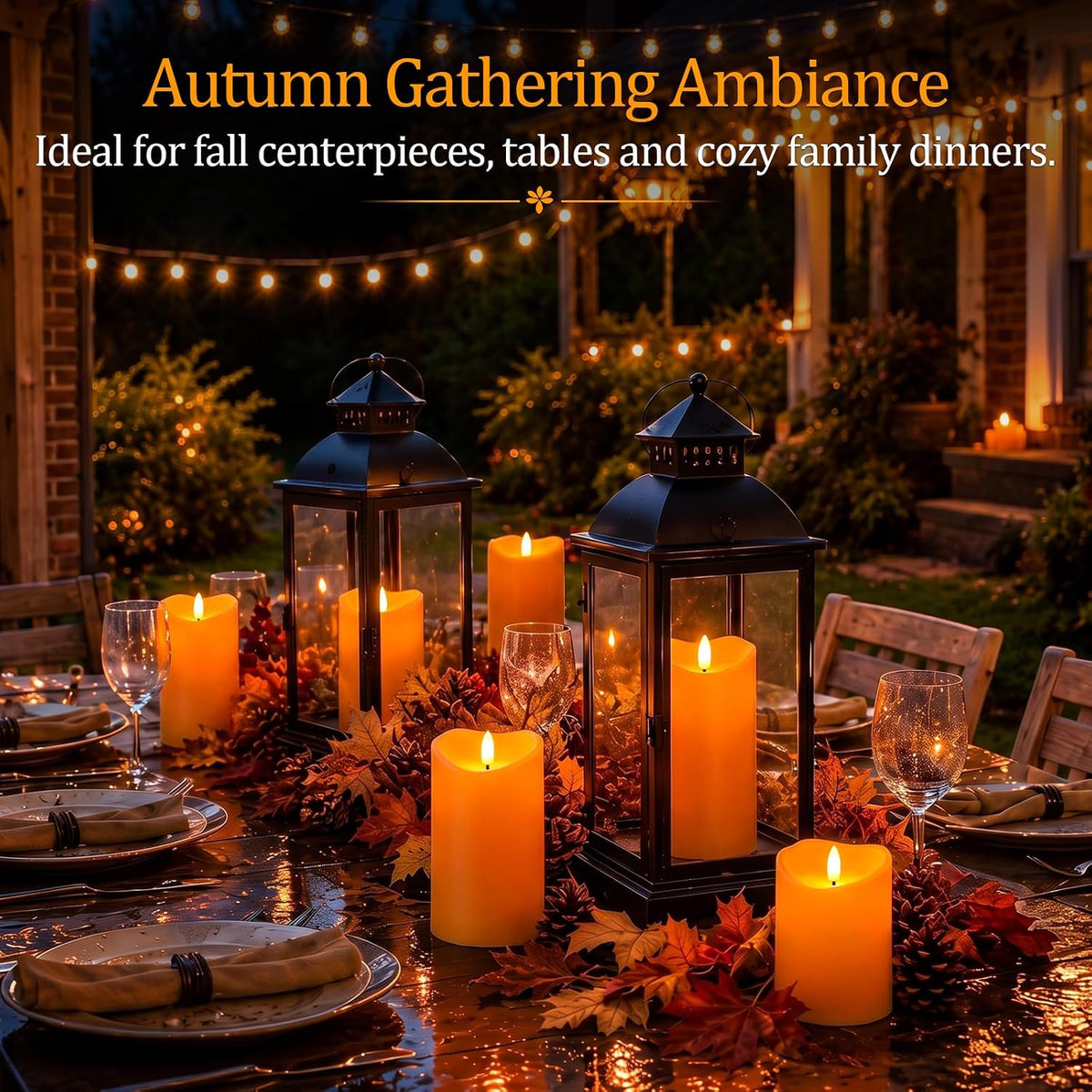 Homemory Halloween Orange Waterproof LED Candles, Remote Timer, Set of 6 | Flameless candles, D3 x H4/4/5/6/8/8 in