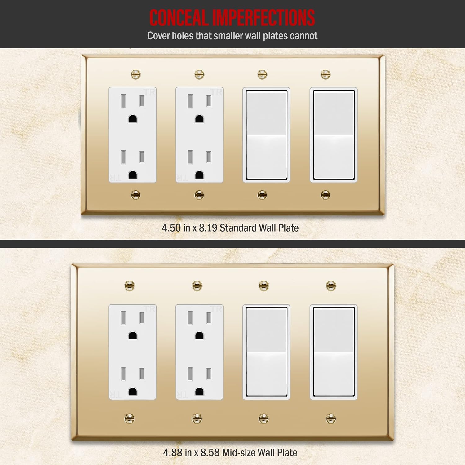 ENERLITES Quad Decorator Metal Wall Plate, Decorator Switch Receptacle Cover, Corrosion Resistant, Stainless Steel 201