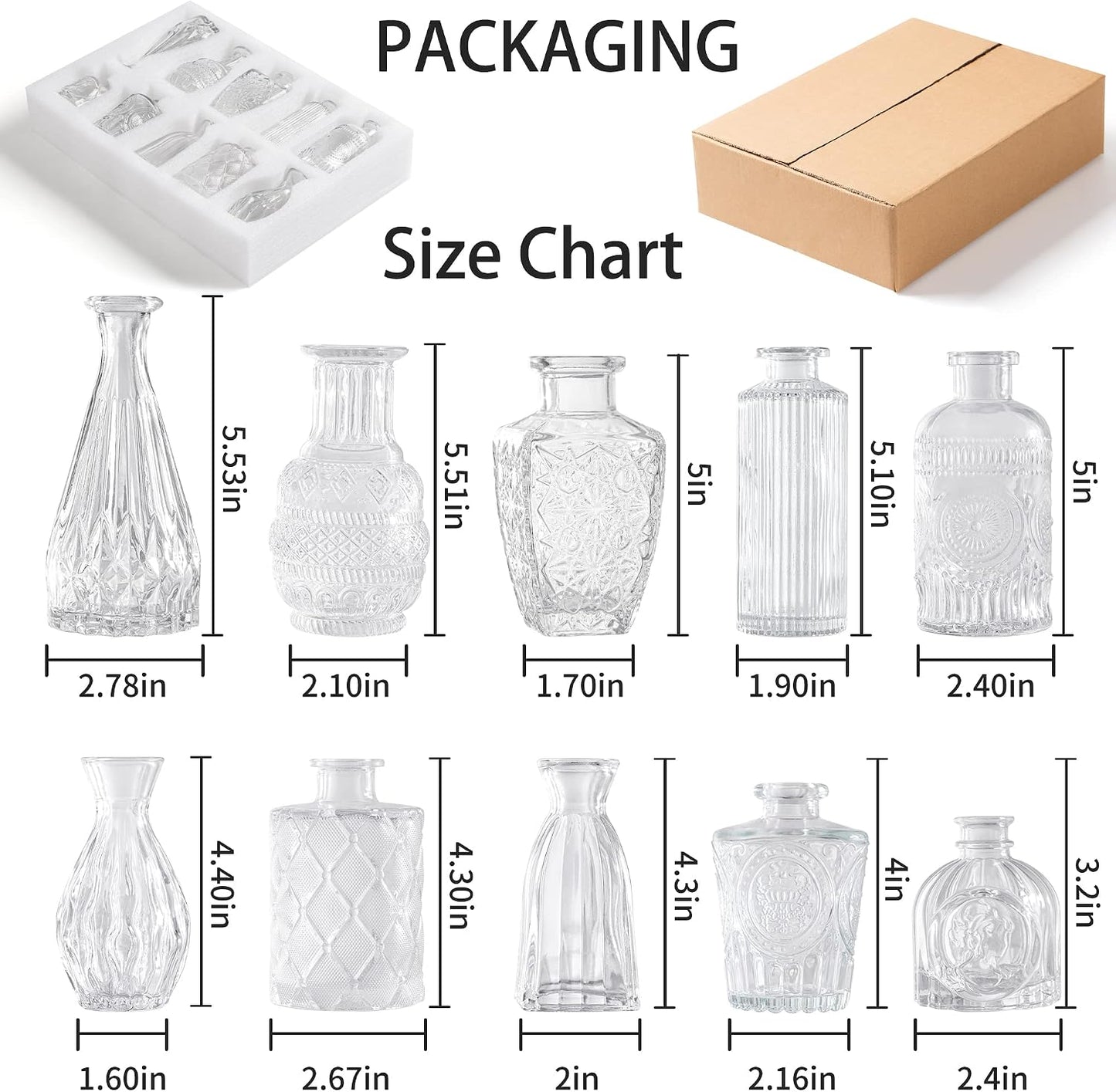 Vintage Small Vases for Flowers / Clear / Set of 10