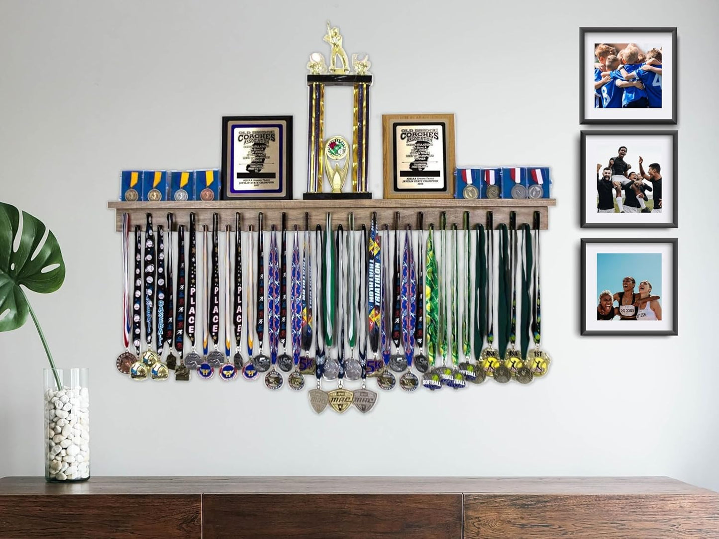 4ft- Premier Medal Hanger Display Rack and Trophy Shelf for Gymnastics, Soccer, Basketball, Football, and More. The