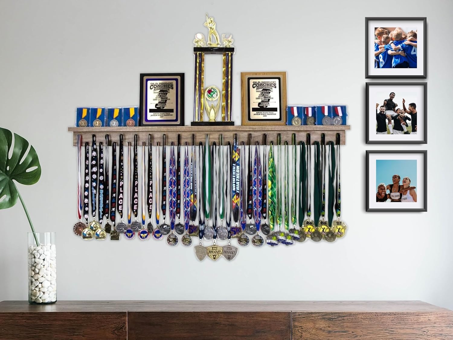 4ft- Premier Medal Hanger Display Rack and Trophy Shelf for Gymnastics, Soccer, Basketball, Football, and More. The