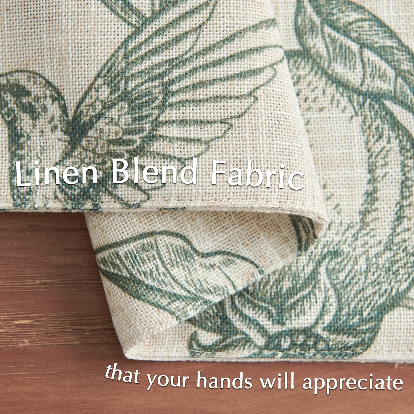 JINCHAN Linen Placemats Set of 4 Farmhouse Botanical Print 13x19 Dark Green | Fabric Placemats, Cottage Style