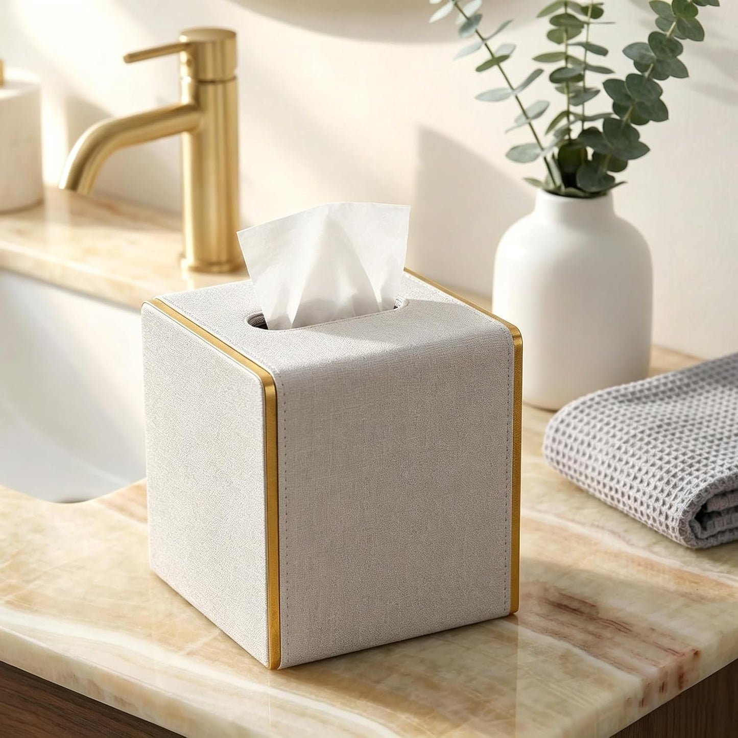 Linen Tissue Box Holder / Beige