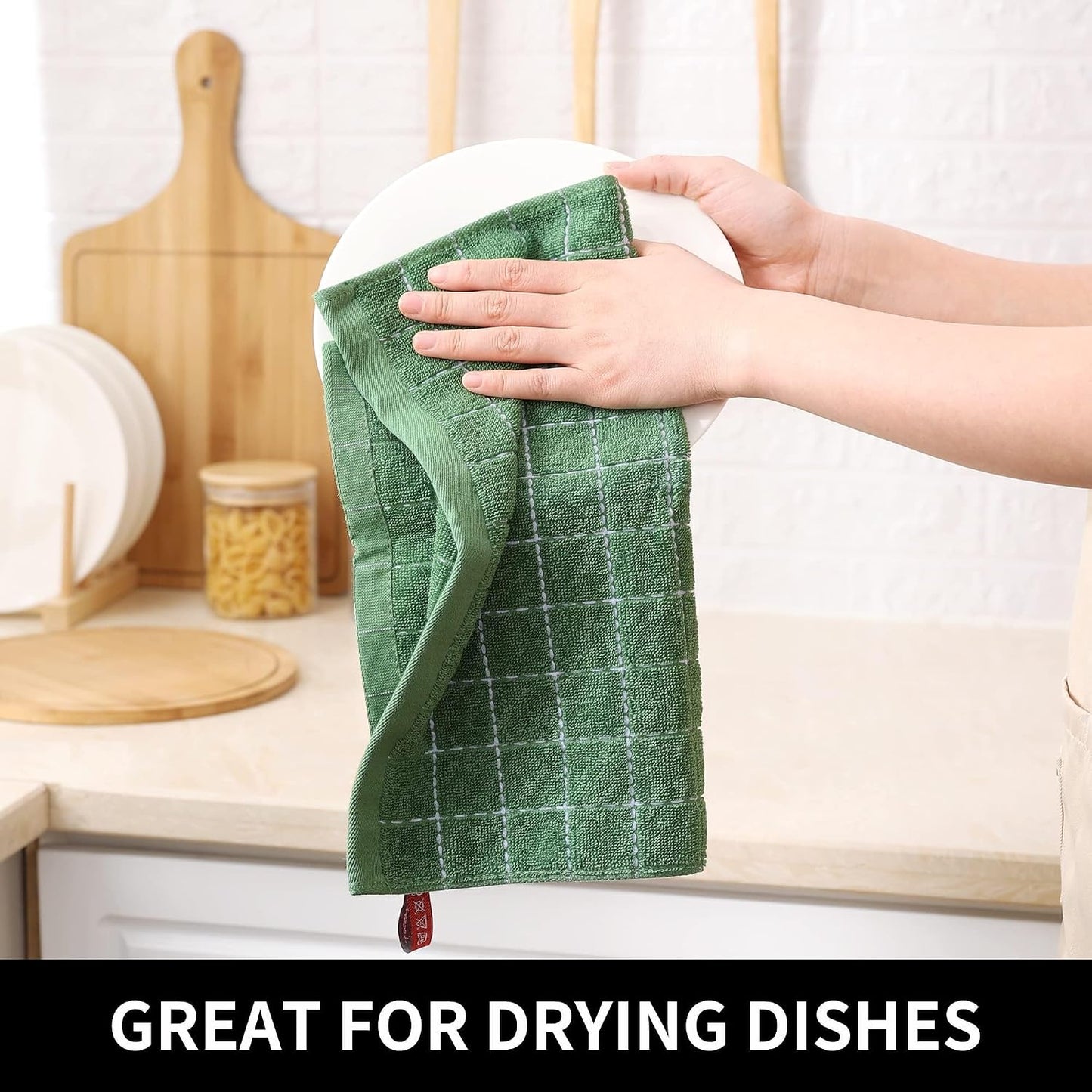 Homaxy 100% Cotton Terry Kitchen Dish Cloths, 12 Pack, Grass Green | Ultra Soft and Absorbent Dish Towels for Kitchen