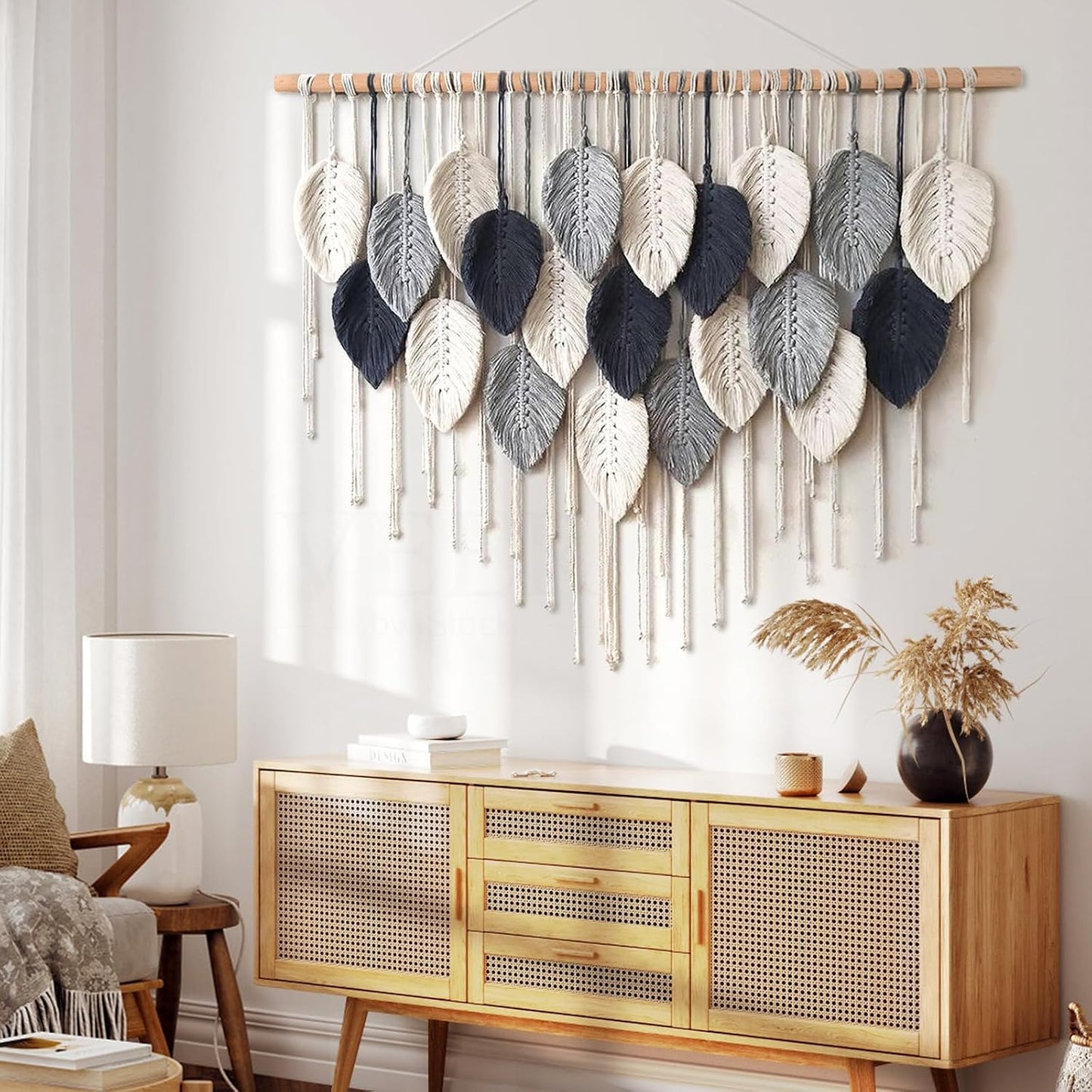 Macrame Wall Hanging Leaf Woven Tapestry Bohemian Chic Wall Hanging Feather Large / 39"W x 29.5"L