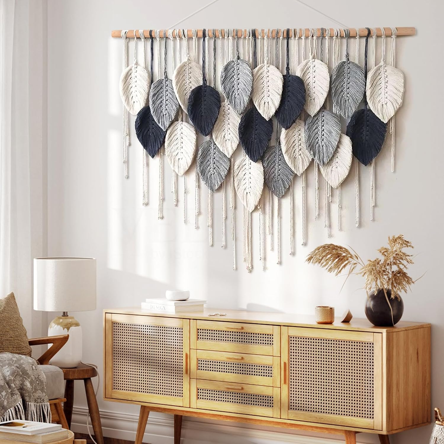 Macrame Wall Hanging Leaf Woven Tapestry Bohemian Chic Wall Hanging Feather Large / 39"W x 29.5"L