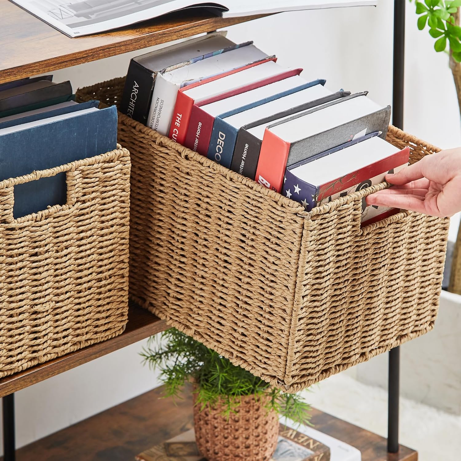 Wicker Storage Basket / Natural / 15.2"D x 10"W x 8.6"H / Set of 2