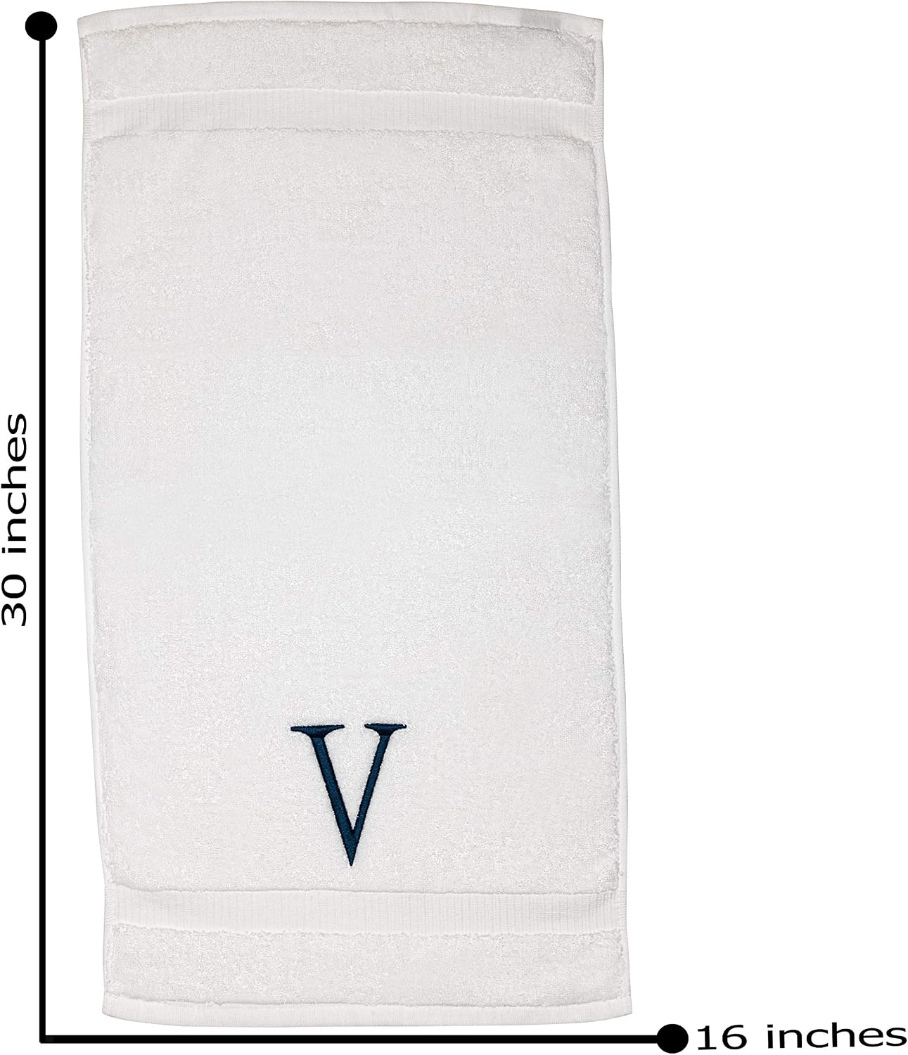 White with Navy Monogrammed Hand Towels for Bathroom - Set of 2 Letter V | Luxury Hotel Quality Initial Towels For