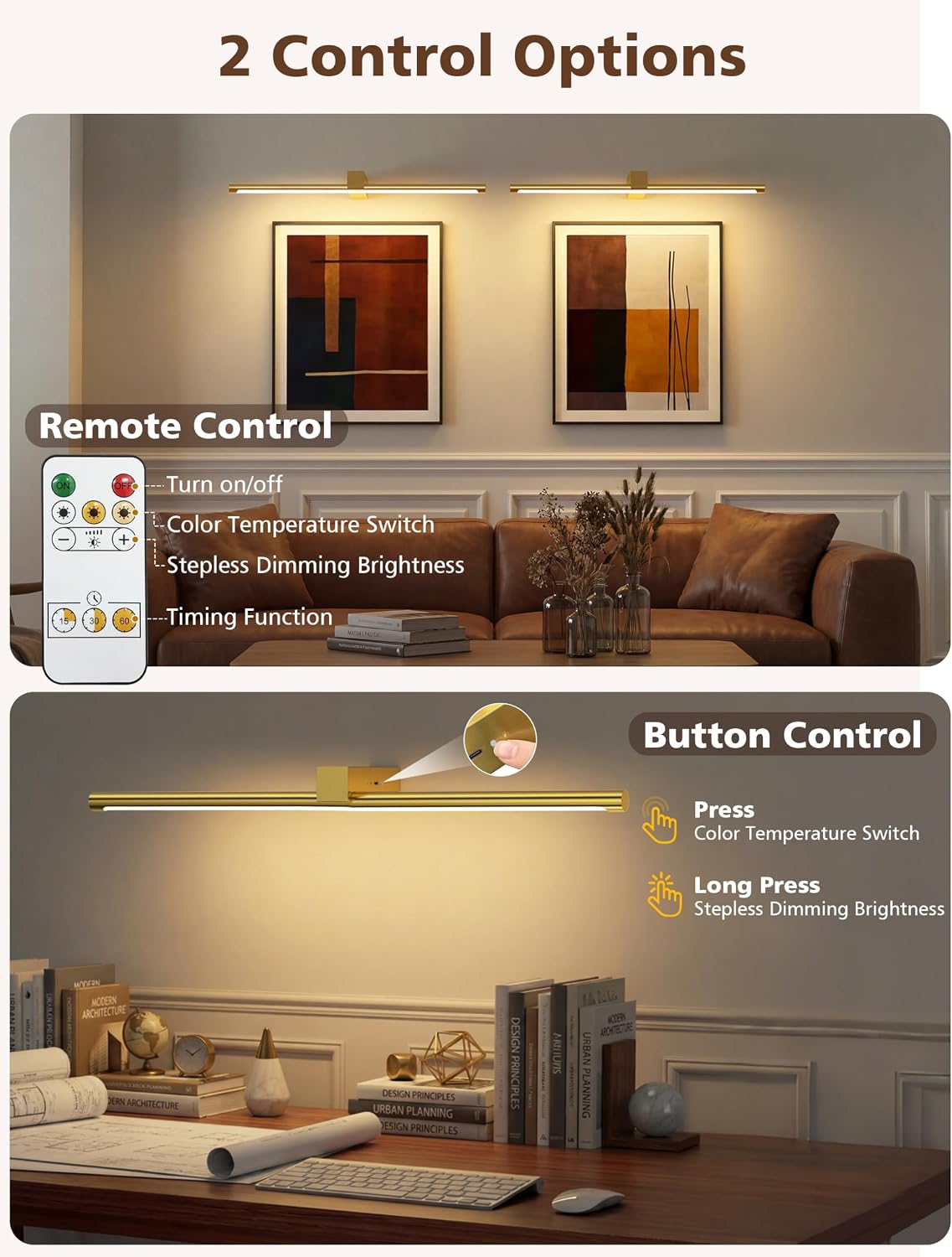 VOLISUN 23.6'' Picture Lights for Wall, 5000mAh Rechargable Picture Light Battery Operated, 3 Color Temperatures &