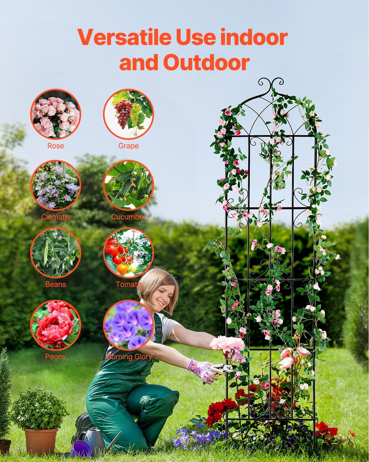 VEVOR Garden Trellis for Climbing Plants 87x20 in 4-Pack Metal Rose Trellis | For Flower, Outdoor Climbing Clematis
