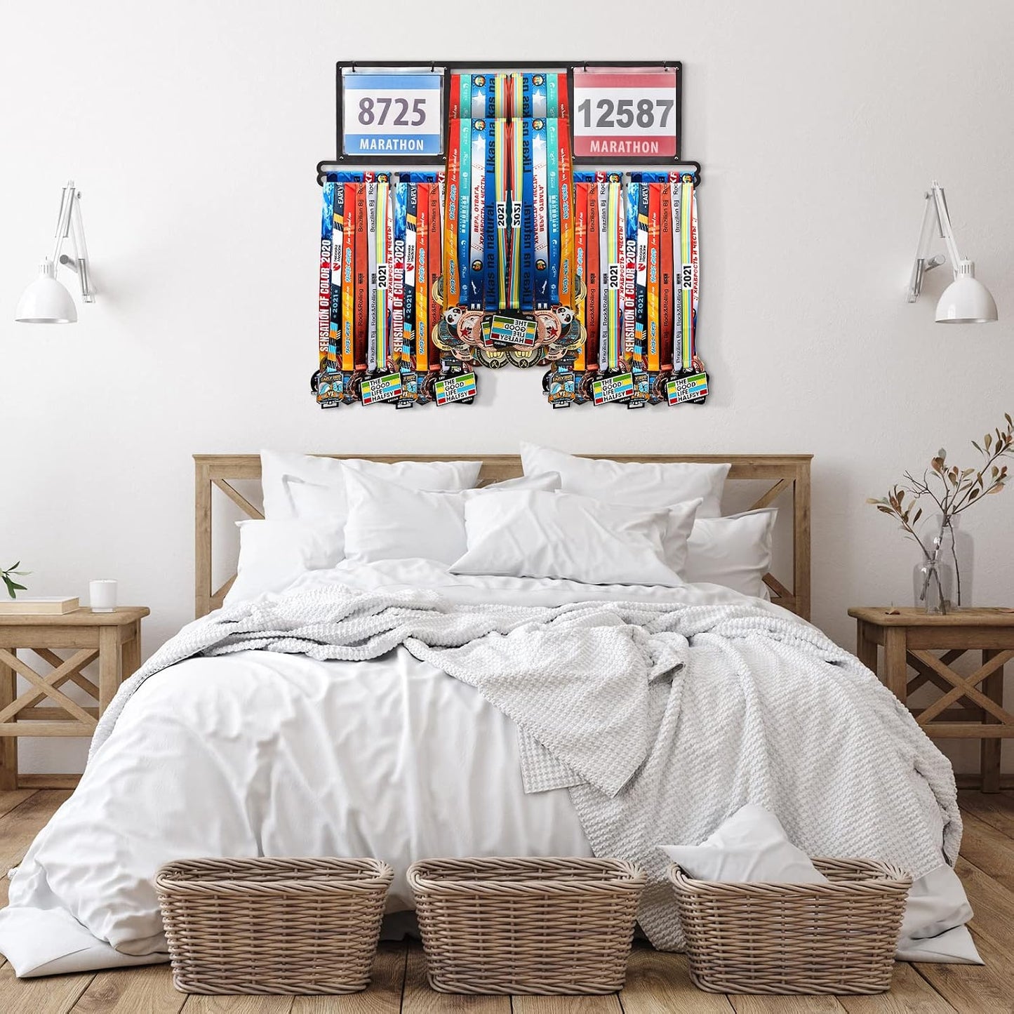 Race Bib and Medal Display Hanger, Metal Rack Holder Wall Mounted Award Rack for Runners, Displays Over 100 Medals and