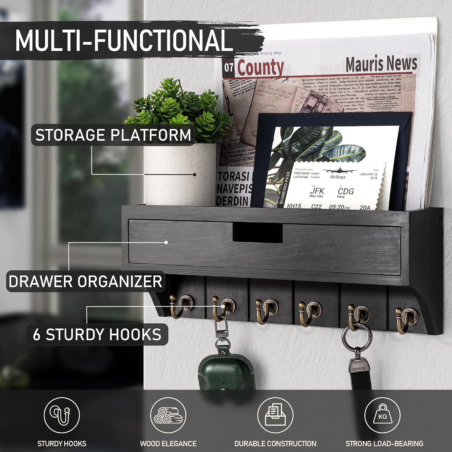 Modern Mail Organizer / Black / 1-drawer