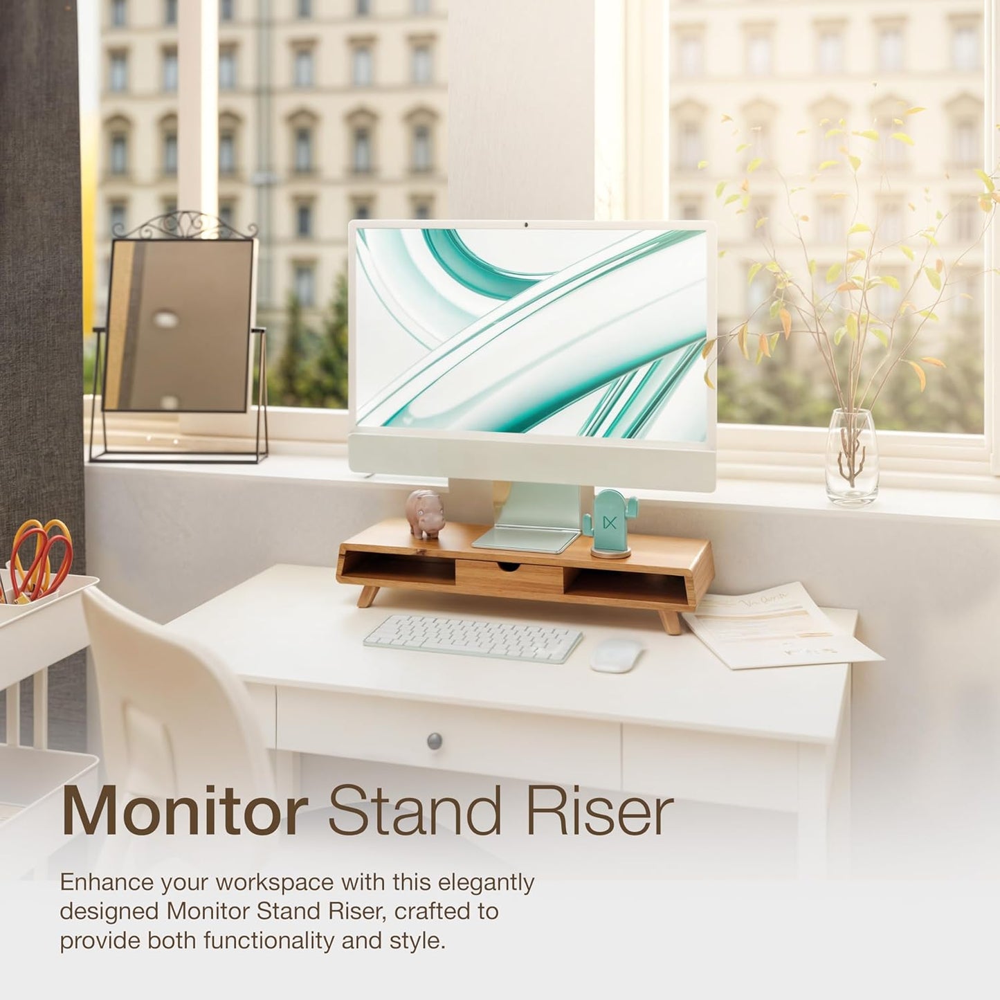 Wood Monitor Stand / Acacia / 24.4 x 8 x 5