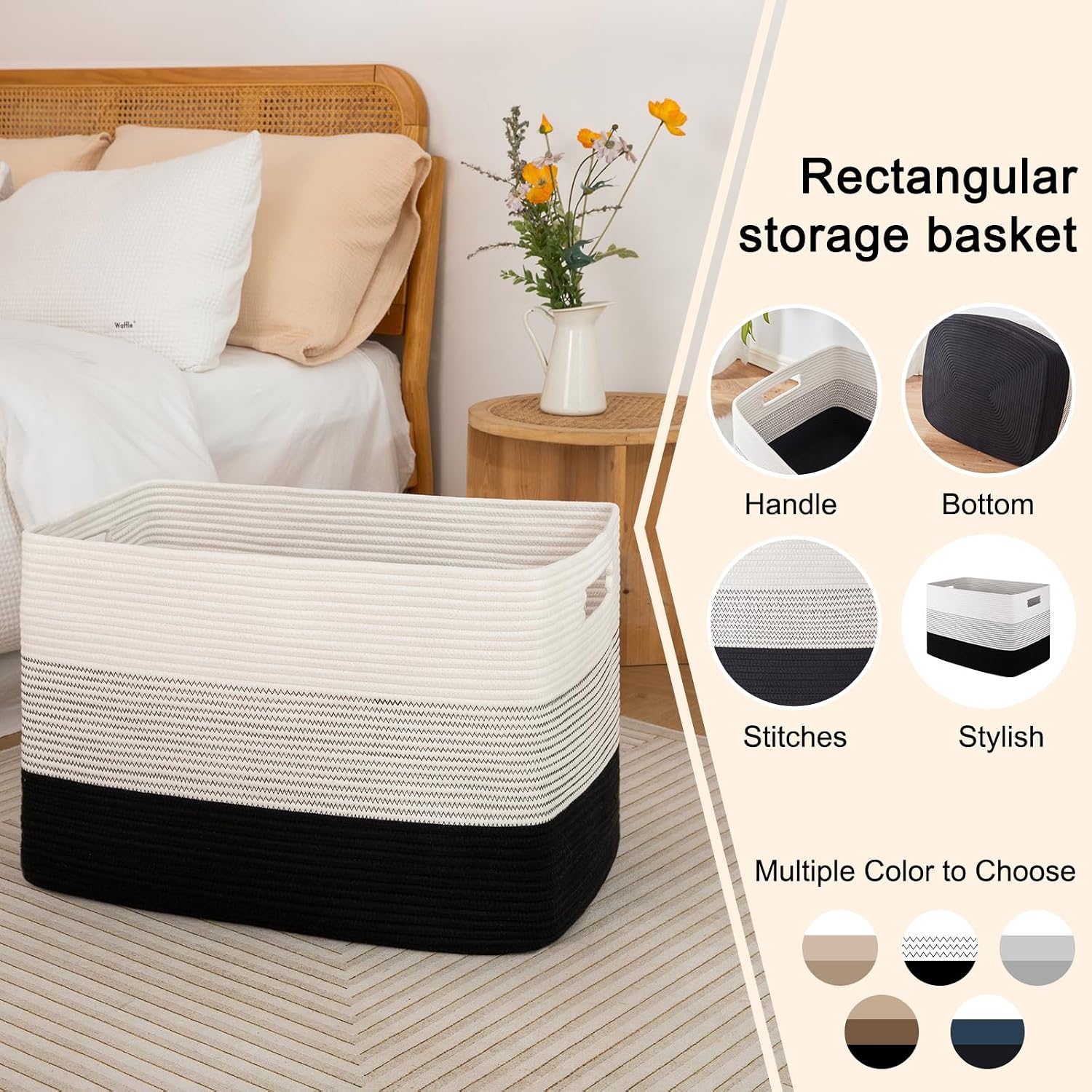 Rectangle Woven Baskets for Storage / Gradient Black / 25 x 16 x 16