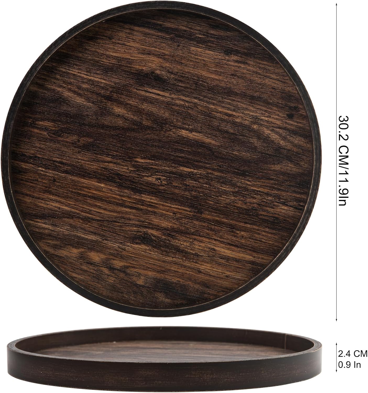 Wood Texture Boho Ottoman Serving Tray / Dark Brown