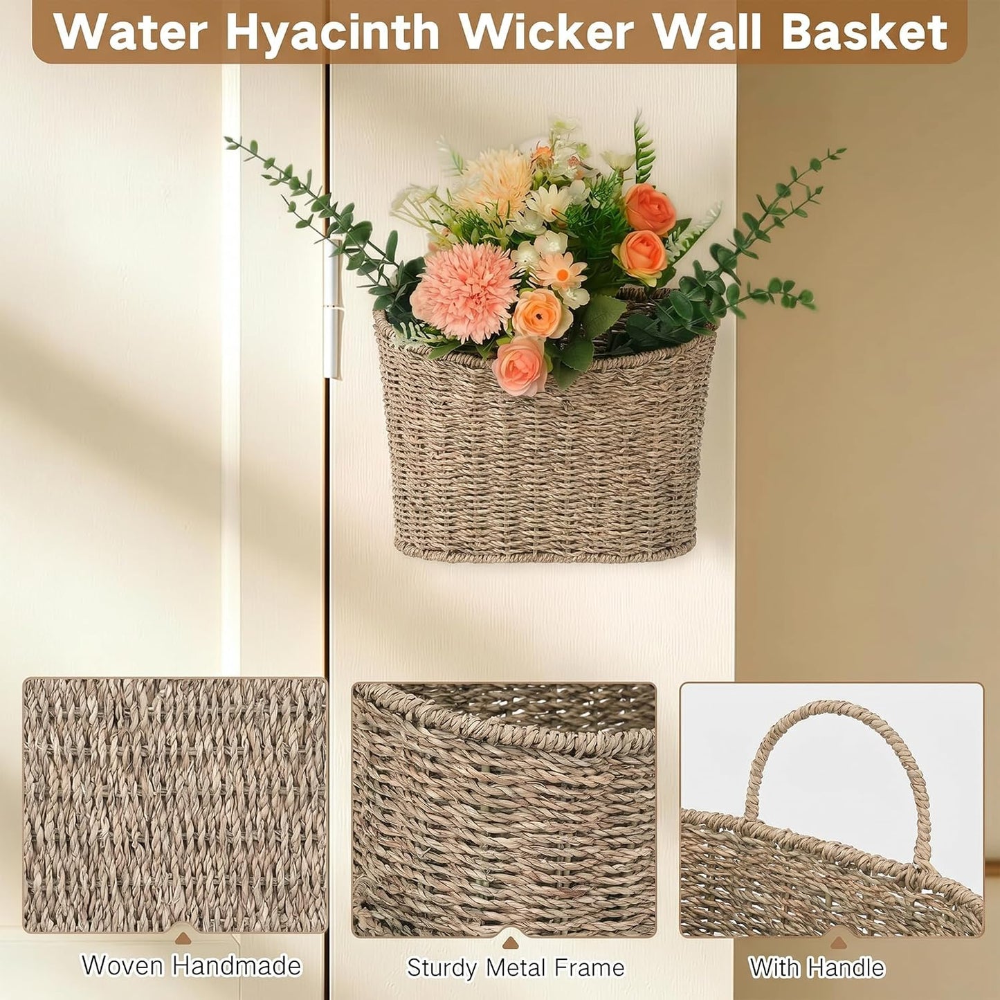 Wicker Wall Basket / Seagrass / Square / Natural / Set of 2