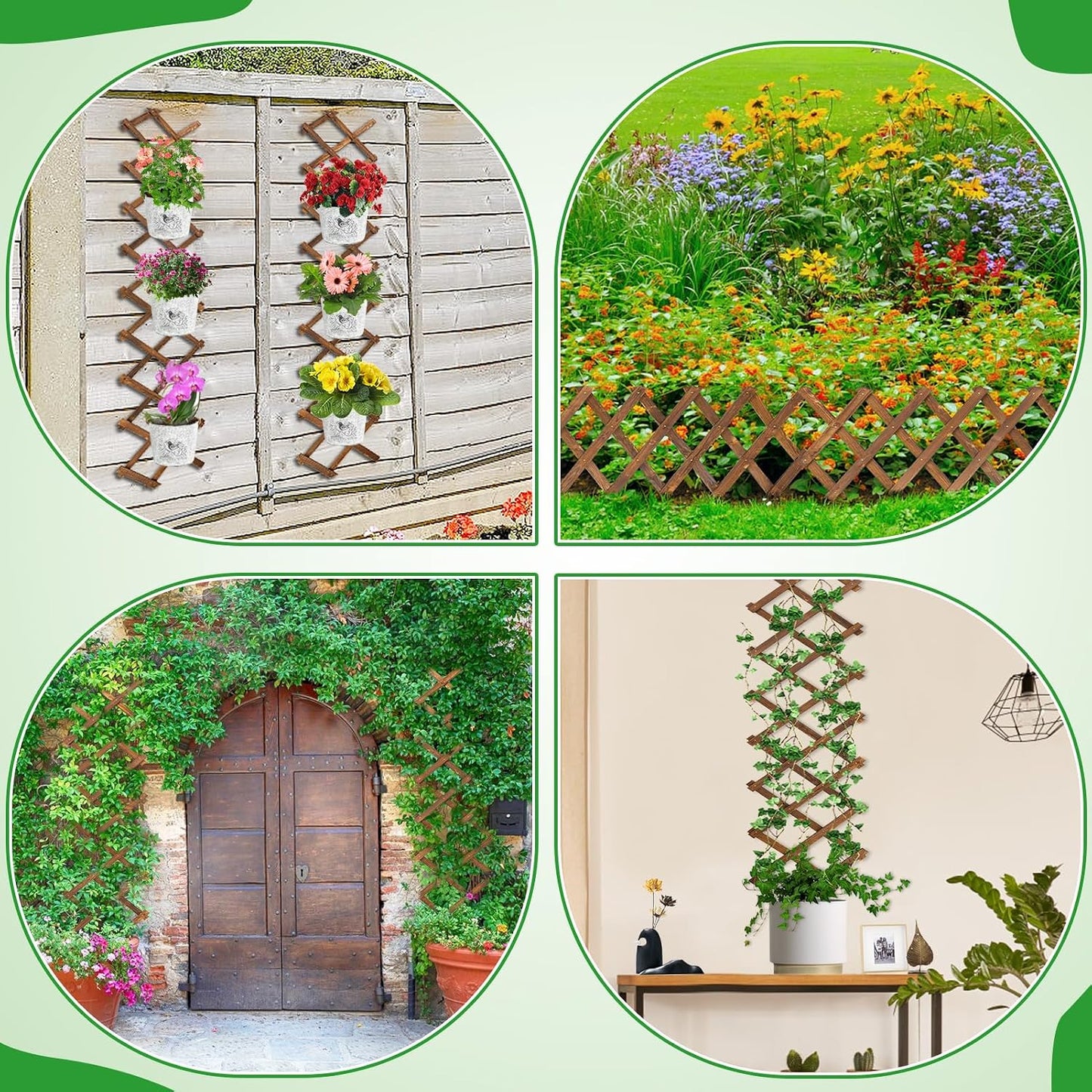 2Pcs 13x78 Expandable Wood Wall Trellis for Climbing Plants Outdoor/Indoor | Thick Wood, Decorative Lattice Panels for