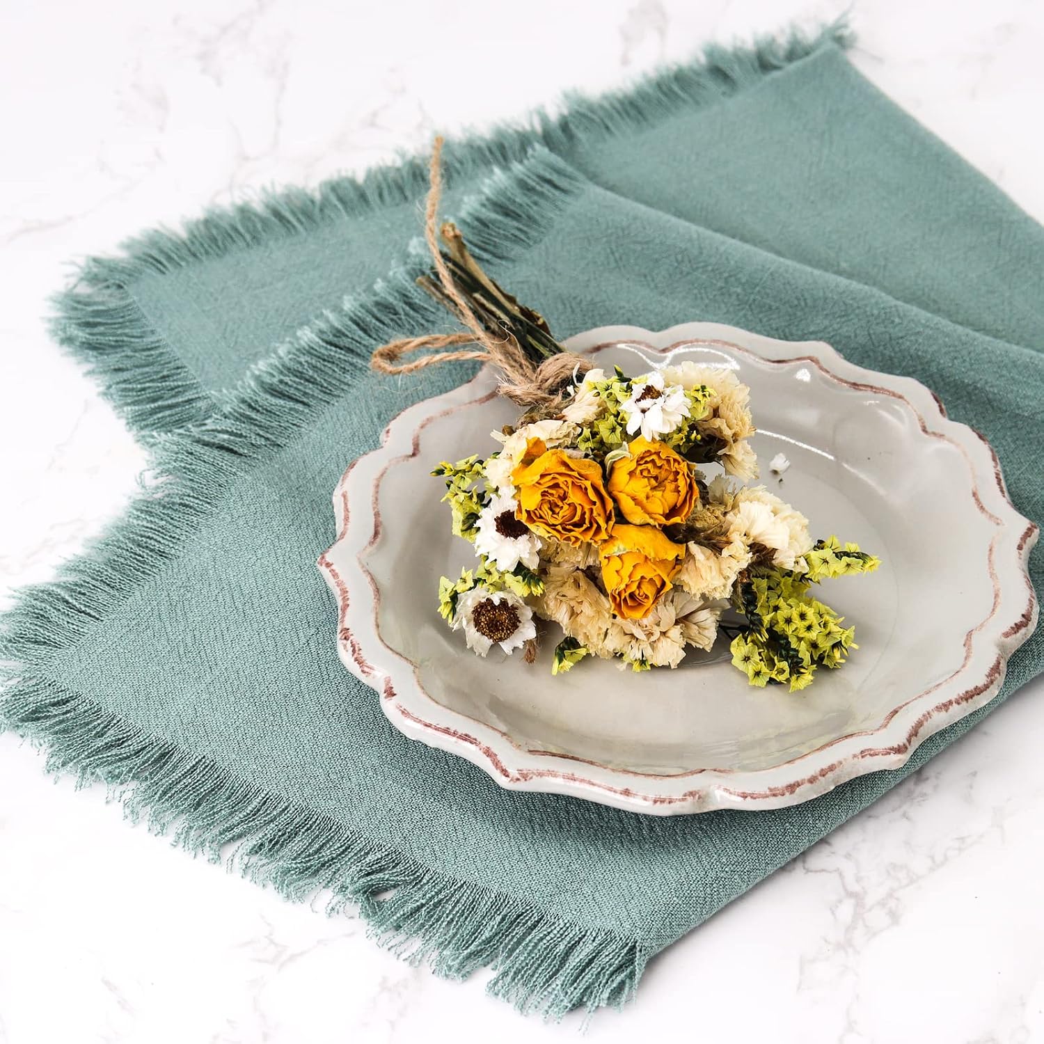 Handmade Cloth Napkins with Fringe,18 x 18 Inches Cotton Linen Napkins Set of 12 Versatile Handmade Square Rustic