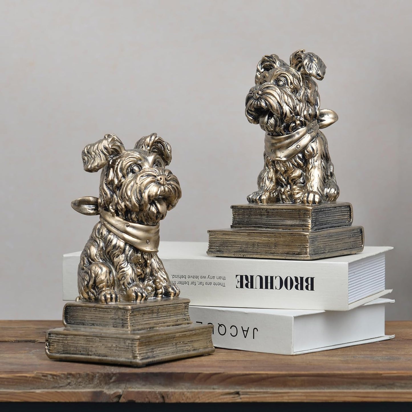 Vintage Antique Dog Bookends / Gold