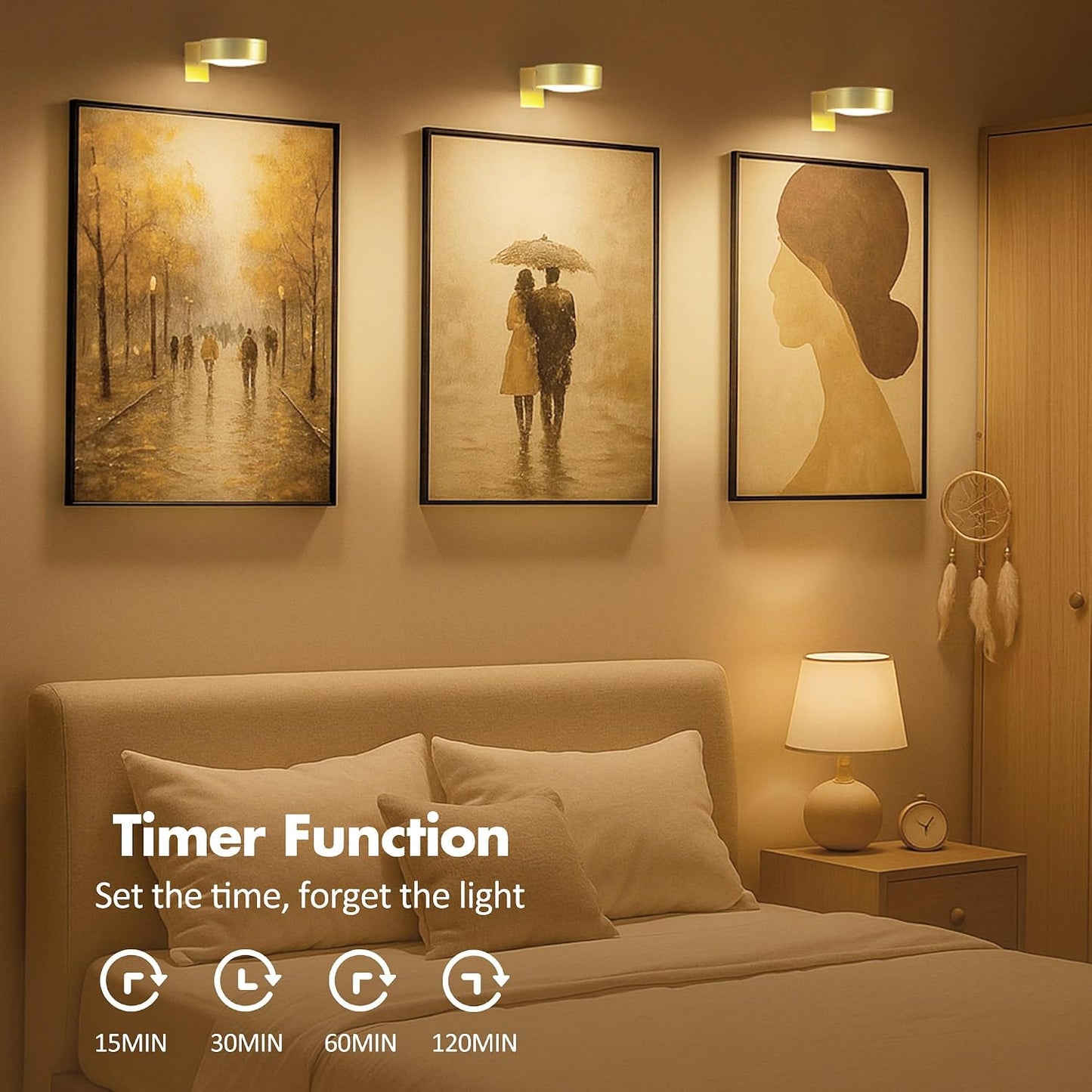Picture Lights for Wall, Wireless Poster Lights Battery Operated, Gold | LED Magnetic Painting Light with Remote