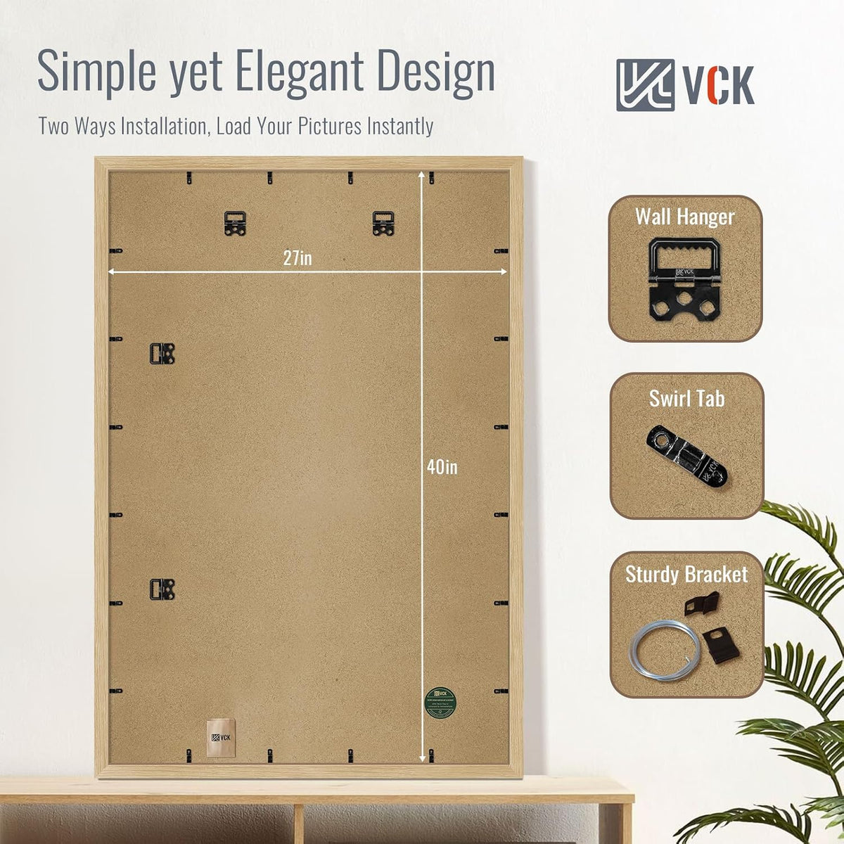 VCK 27x40 Poster Frame Oak 4 Pack, Wide Thick Wood Border, for Prints | Exclusive Woodgrain, Wall Hanging, HD