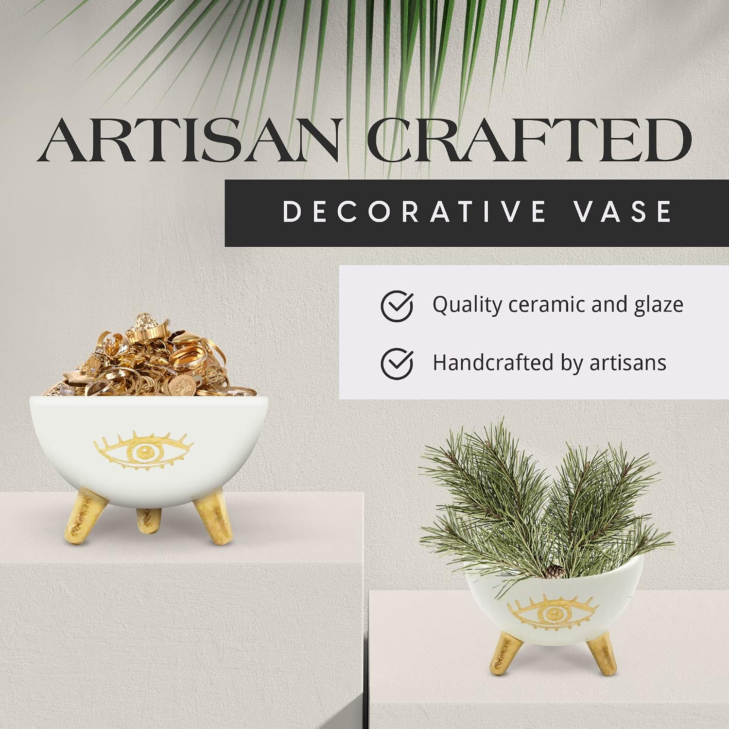 Modern Table Top Planter and Ceramic Jewelry Dish / Gold