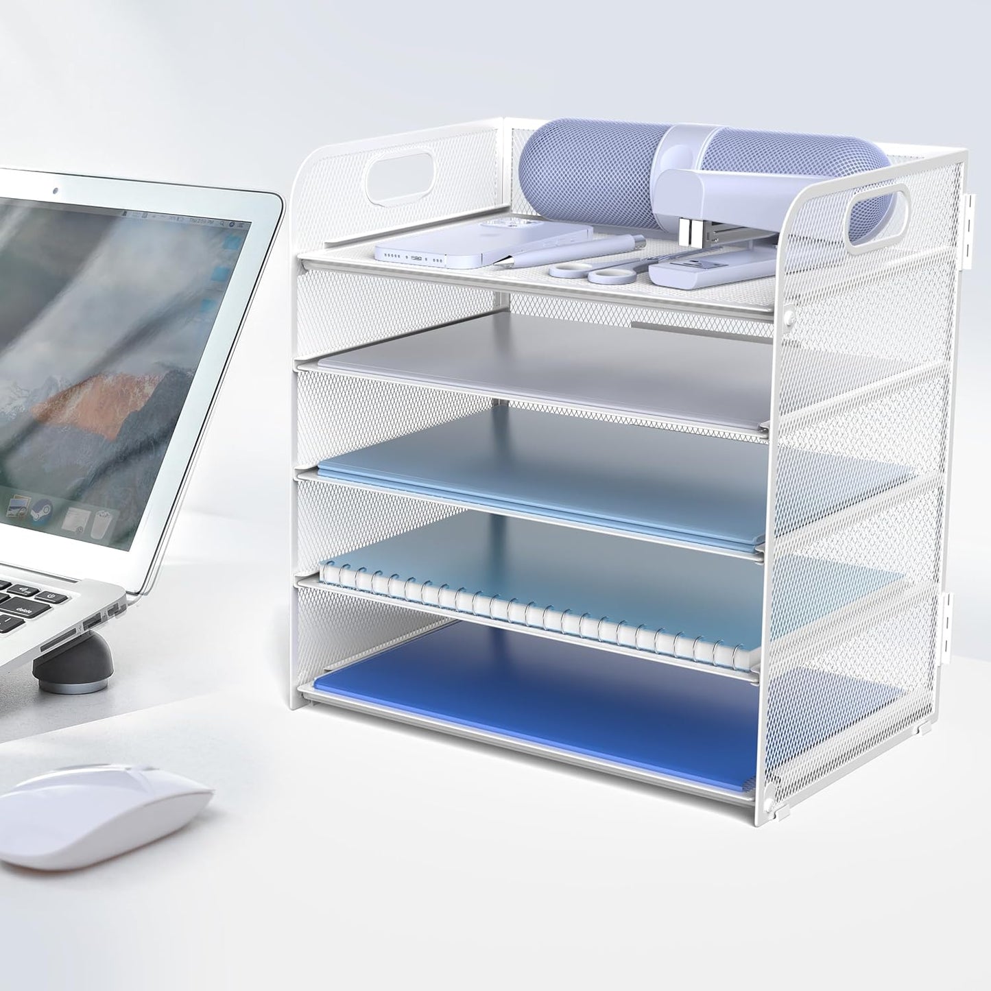 Letter Tray Paper Organizer 5-Tier Desk Organizer File Organizer Paper Holder with Handle, Metal Desktop Document Shelf