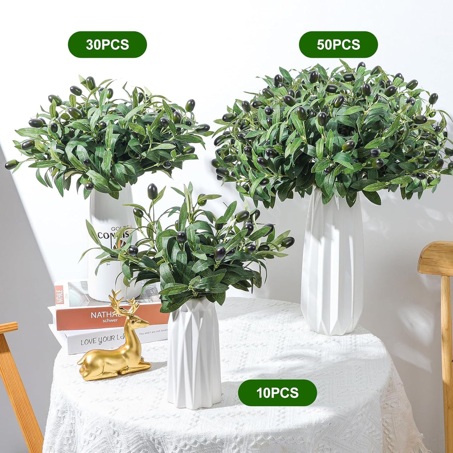 Faux Olive Leaves Stems 10" Tall Artificial Plants Olive Tree Branches for Small / 10in / Set of 50