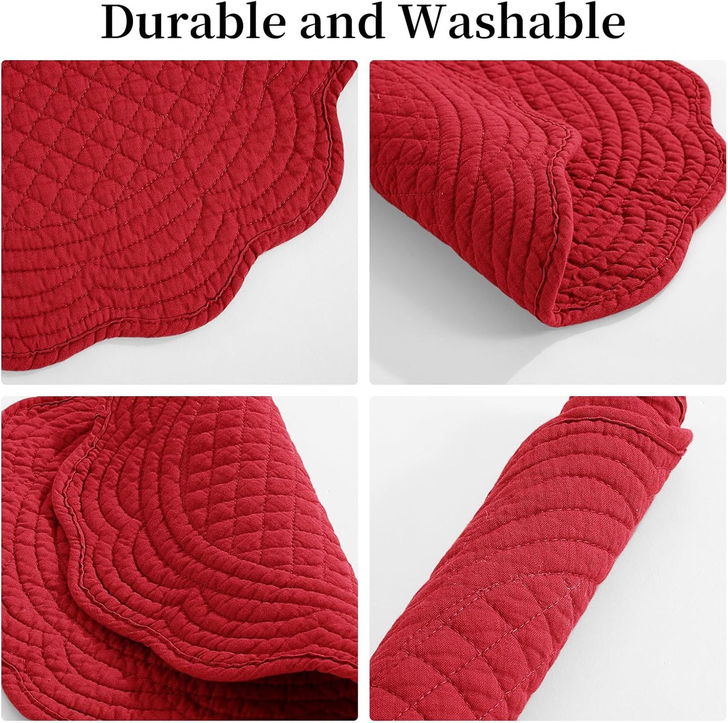 HOMBYS Quilted Placemats Set of 6 Washable Round Placemats for Kitchen Table-100% Cotton Fabric 14 Inch Round Table