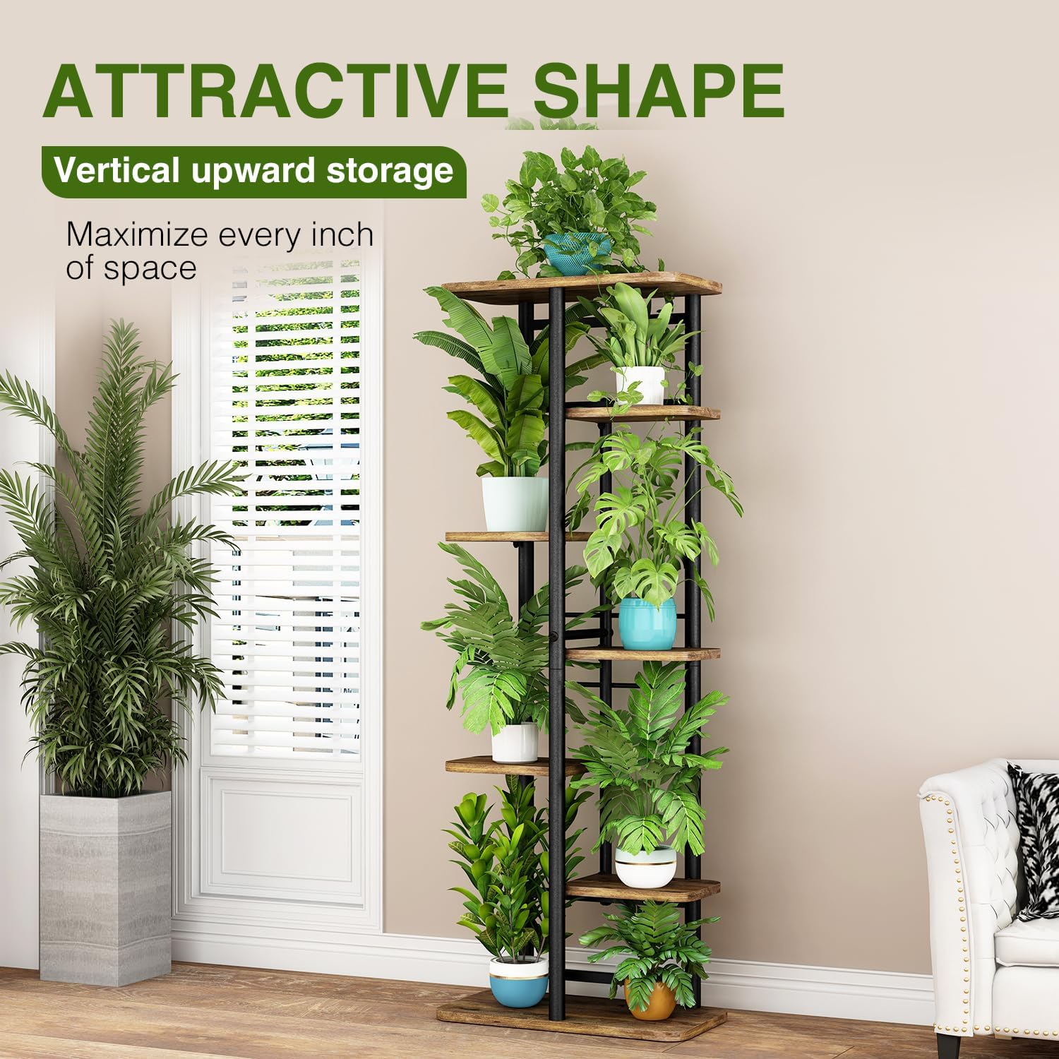 LINZINAR Plant Stand Indoor 7 Tier Metal Corner Tall Flower Shelf | Plant Rack for Multiple Plants, Tiered Flower Plant