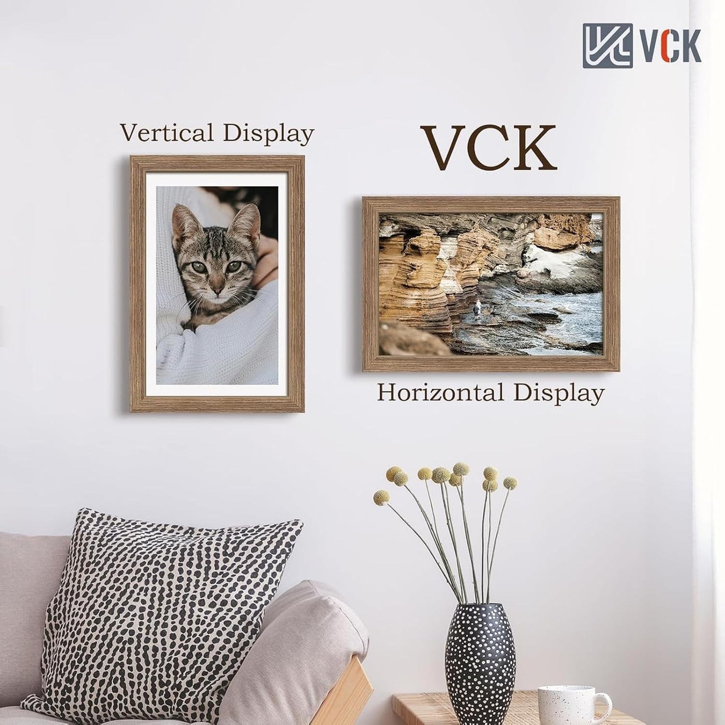 VCK 11x17 Picture Frame Set of 3, Walnut Wood Frames, Gallery Wall Decor Photo Frames for Wall Mounting Horizontally or