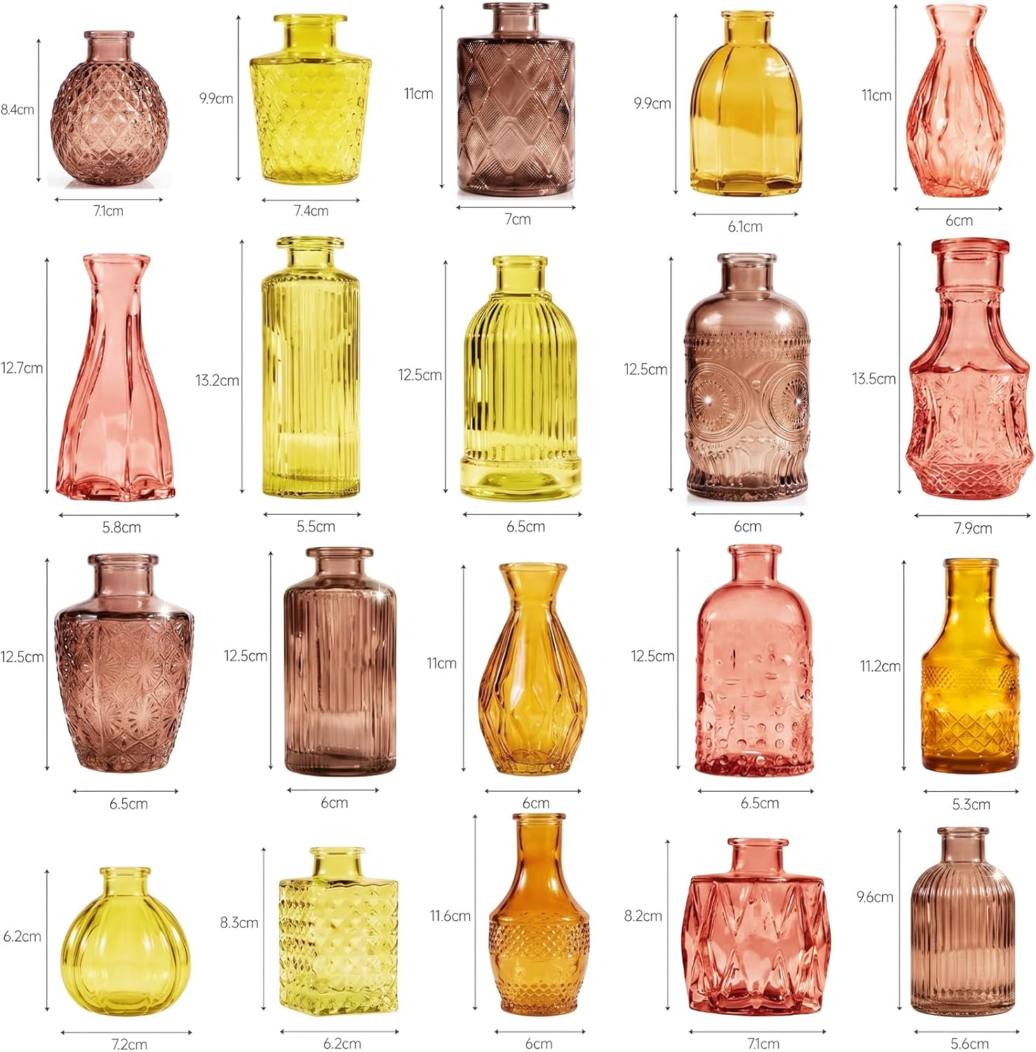 Glass Bud Vase Set / Colorful / Set of 40